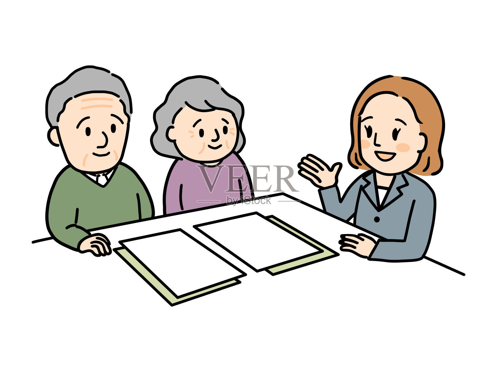 一对老年夫妇接受咨询的插图插画图片素材