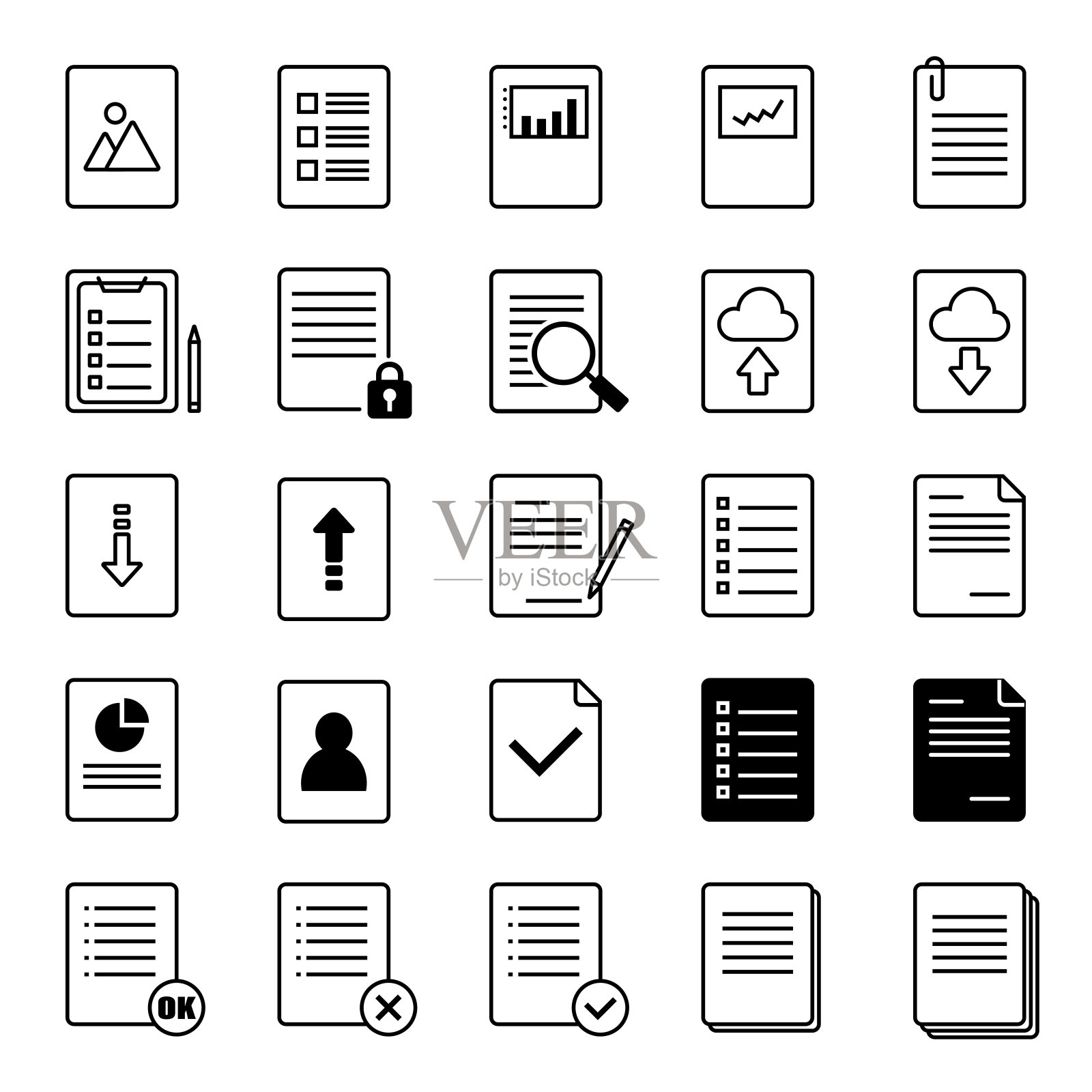 它是一组用简单线条绘制的文档图标。插画图片素材