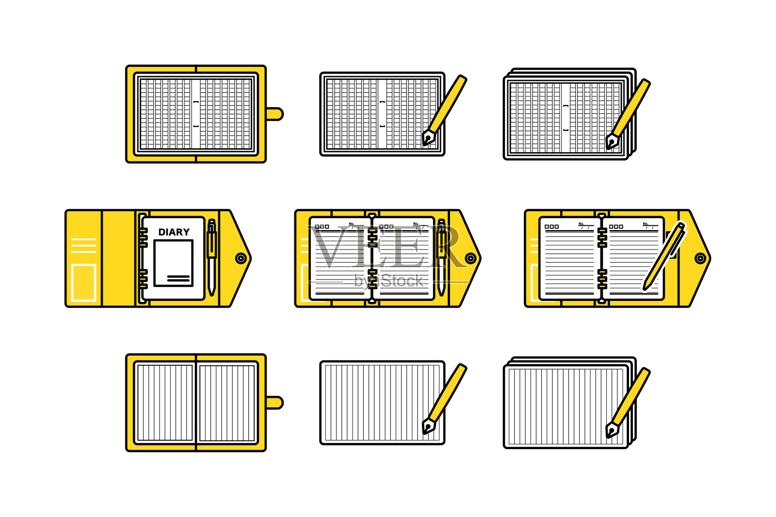 插图集日记和手稿纸。插画图片素材