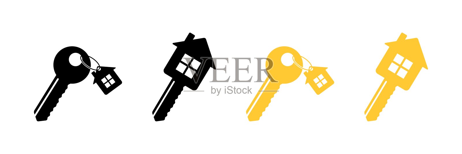 房子钥匙集合图标。平面和剪影风格。矢量图标。插画图片素材