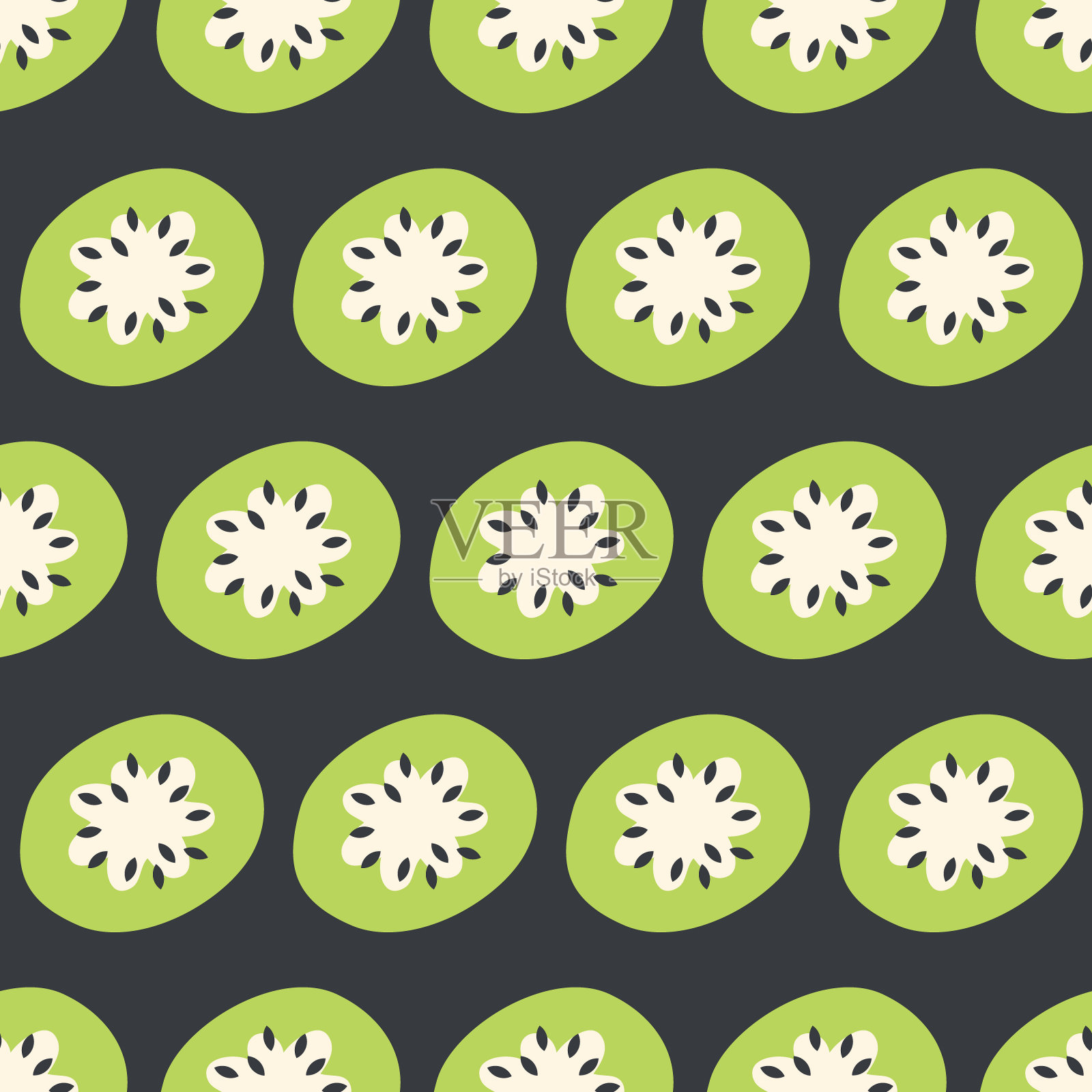 现代艺术简约风格的猕猴桃无缝图案。适用于横幅，纺织品，织物，纸张，标签，销售。手绘矢量插图。插画图片素材