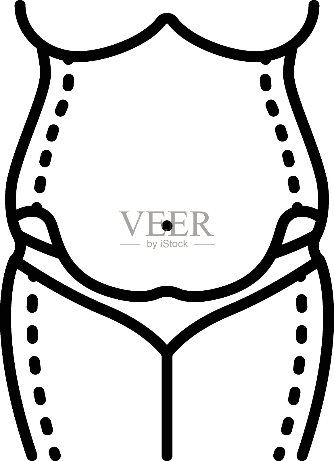 腹部除皱手术标记概念，下腹部成形术切口线绘制矢量图标设计，美容或美容师符号，美容轮廓符号，美容治疗插图插画图片素材