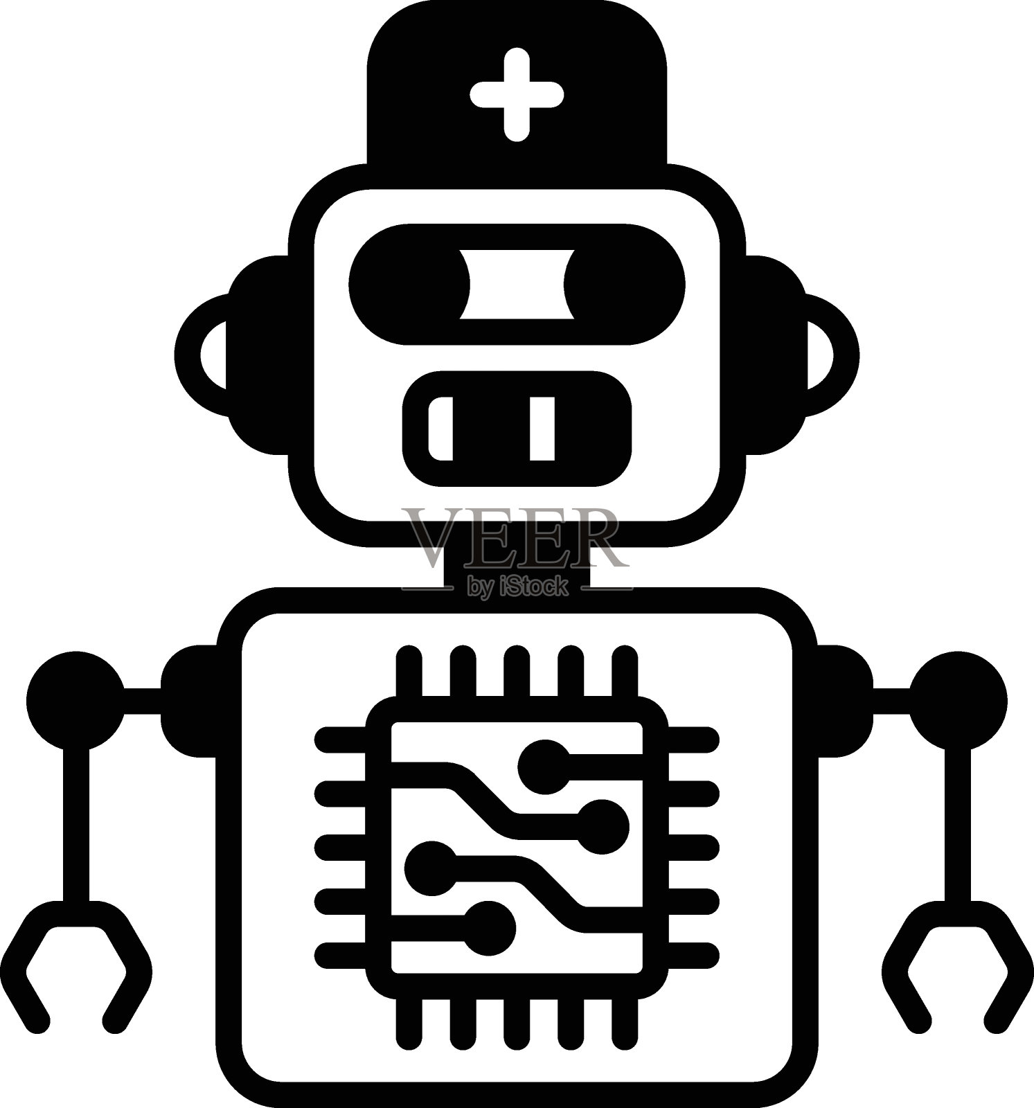 控制论生物机器人矢量设计，人工智能符号，自然语言处理符号，机器和深度学习股票插图，护理机器人与人工智能概念编程插画图片素材