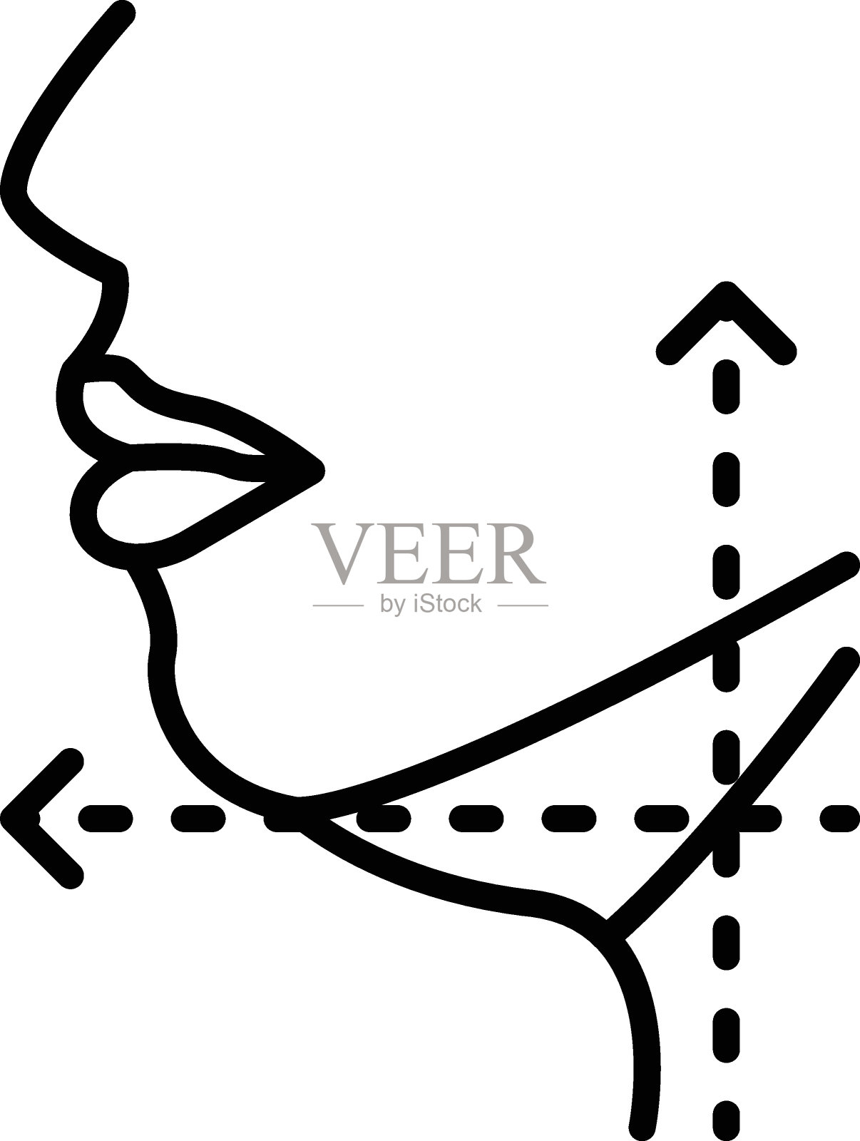 双下巴去除概念，摆脱多余的脂肪下的下巴矢量图标设计，美容或美容师符号，美学美容轮廓符号，美容治疗股票插图插画图片素材