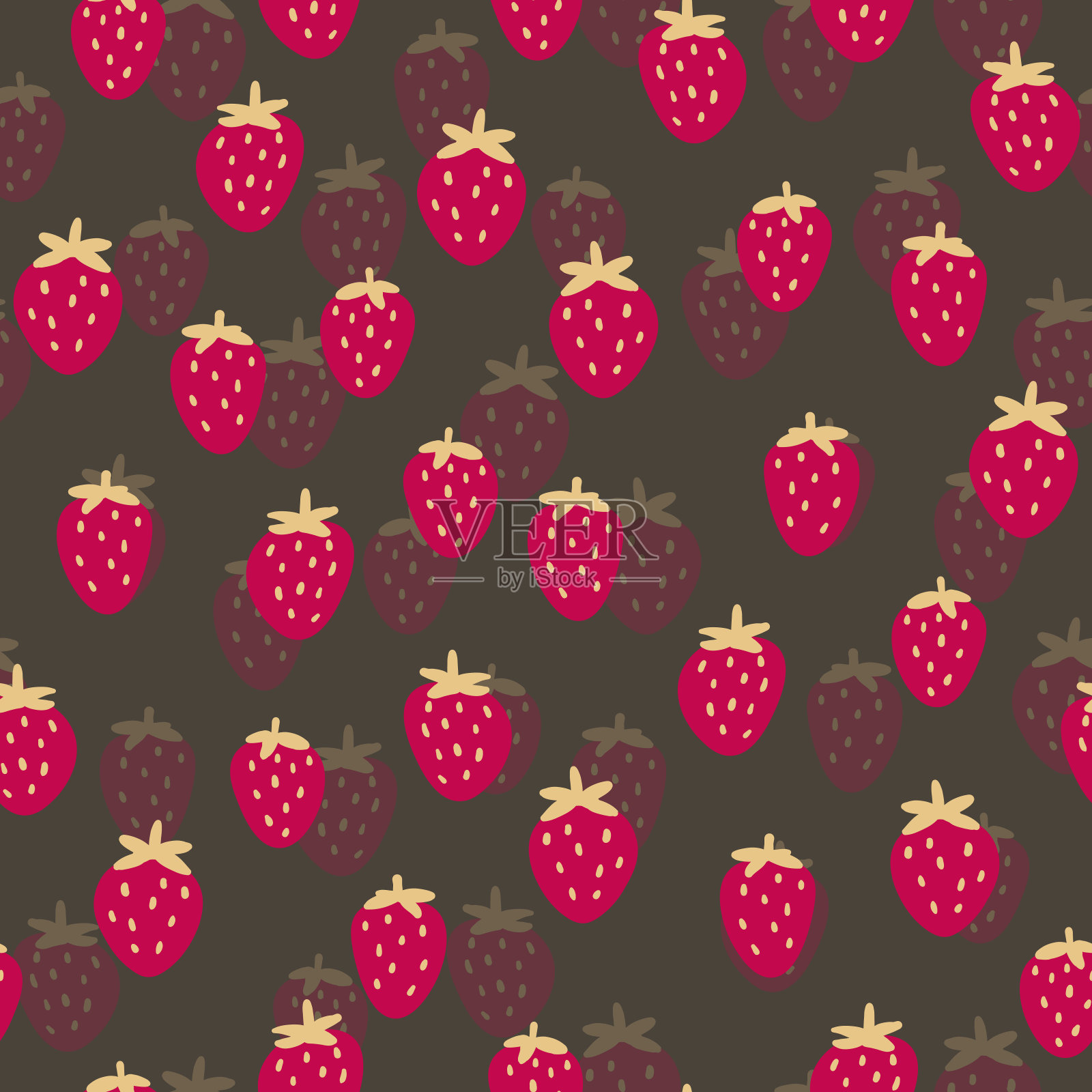 无缝图案与草莓的颜色背景。天然美味、新鲜、成熟、可口的水果。矢量插图印刷，织物，纺织品，横幅，其他设计。食品的概念。插画图片素材
