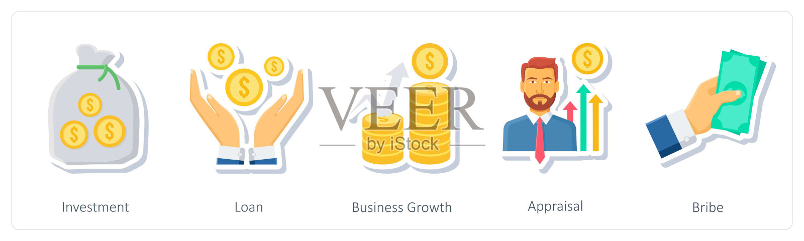 一套5个商业图标作为投资，贷款，业务增长插画图片素材