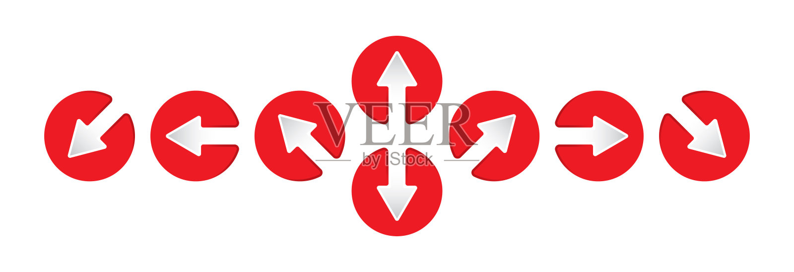 红色箭头表示不同方向的圆圈插画图片素材