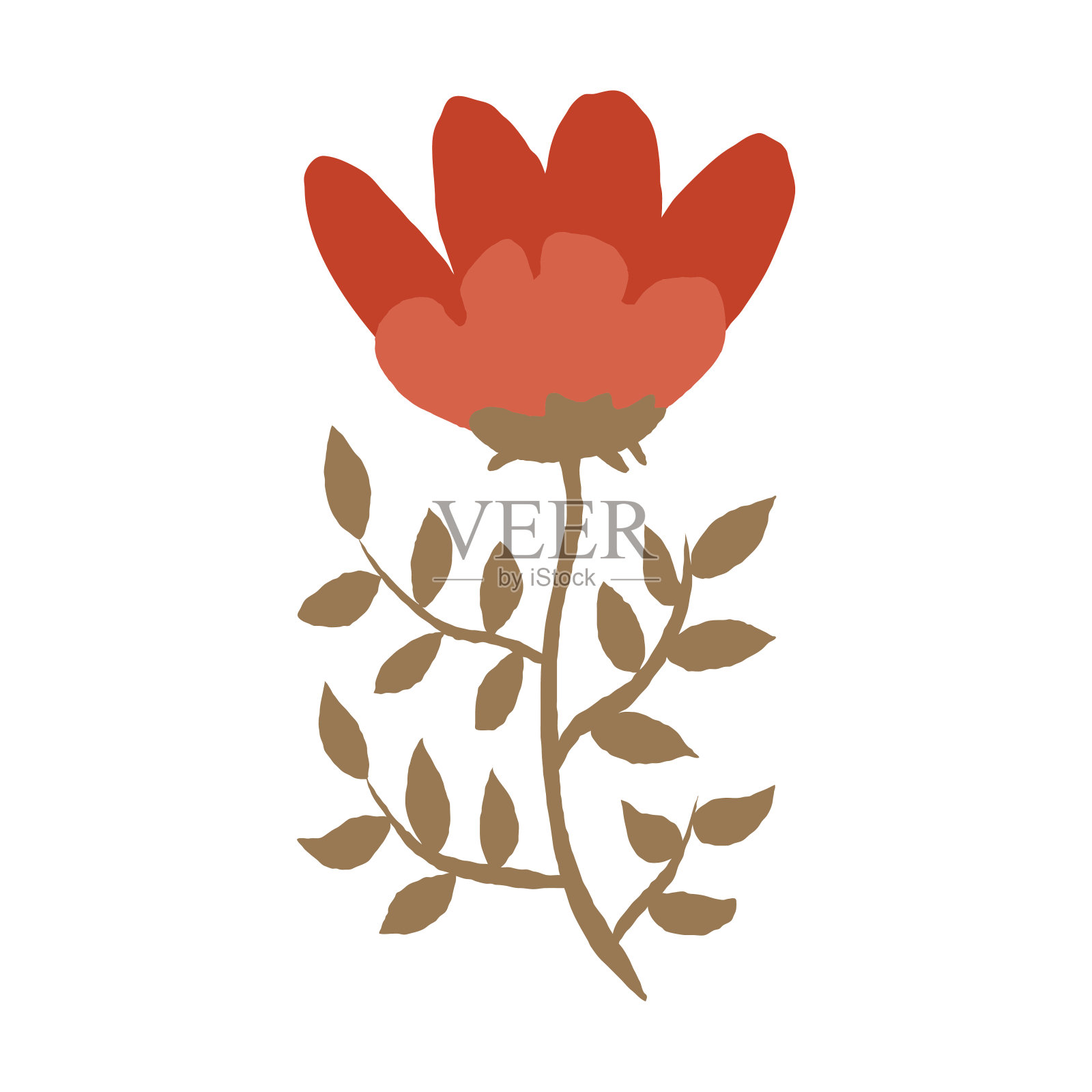 红色的野花，线条随意插画图片素材