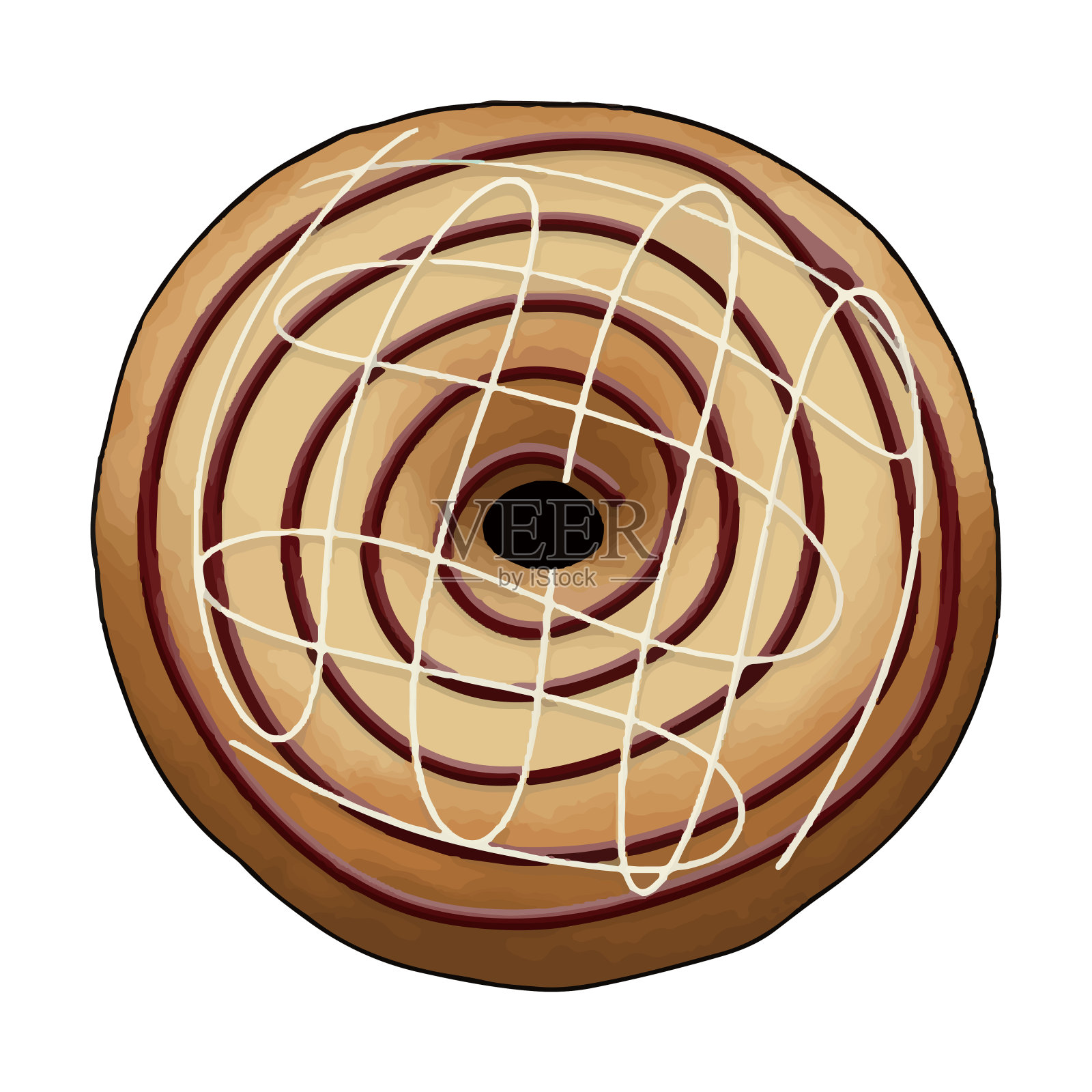 白巧克力糖浆甜甜圈插画图片素材