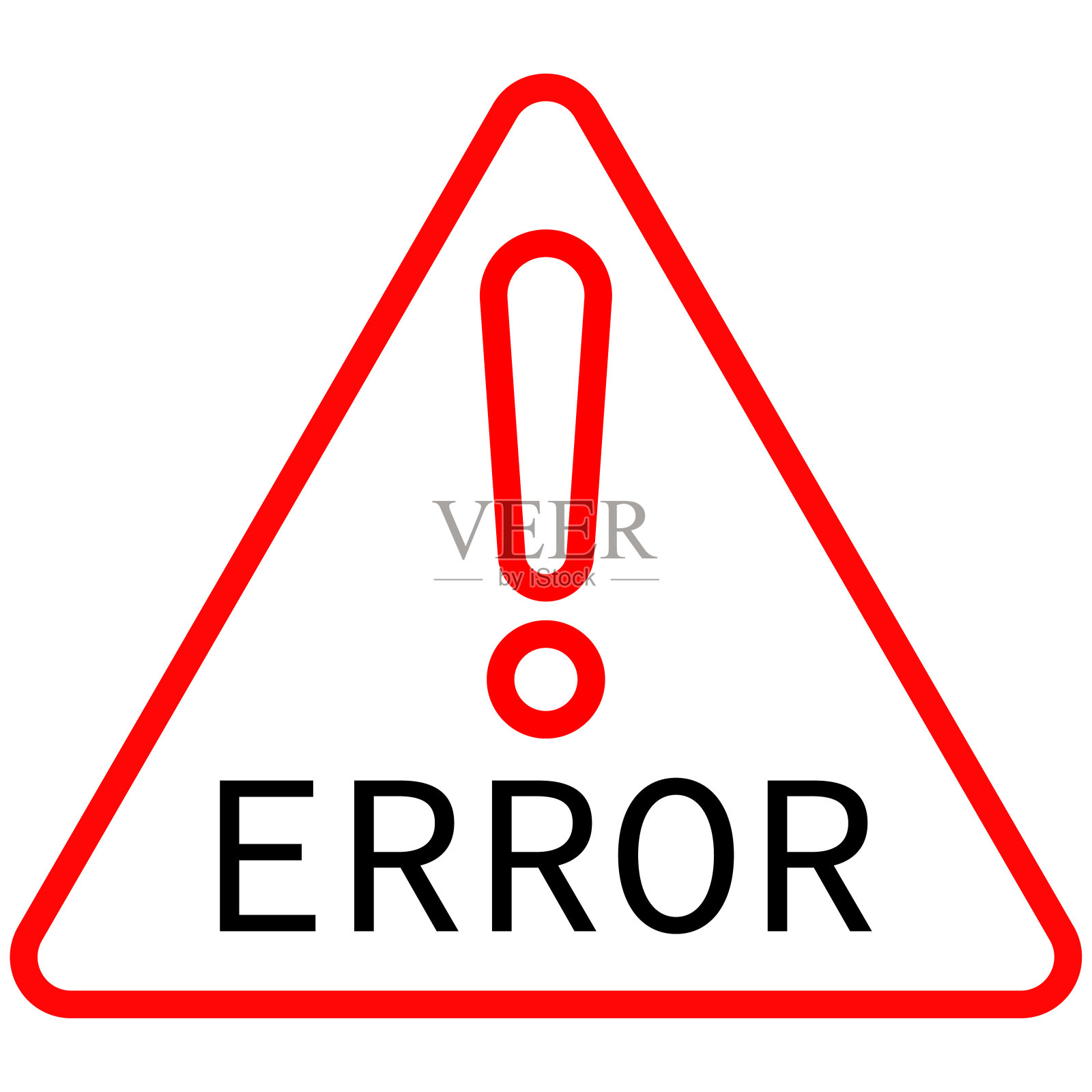 错误警告标志在白色背景上。带有感叹号的警告三角形。插画图片素材