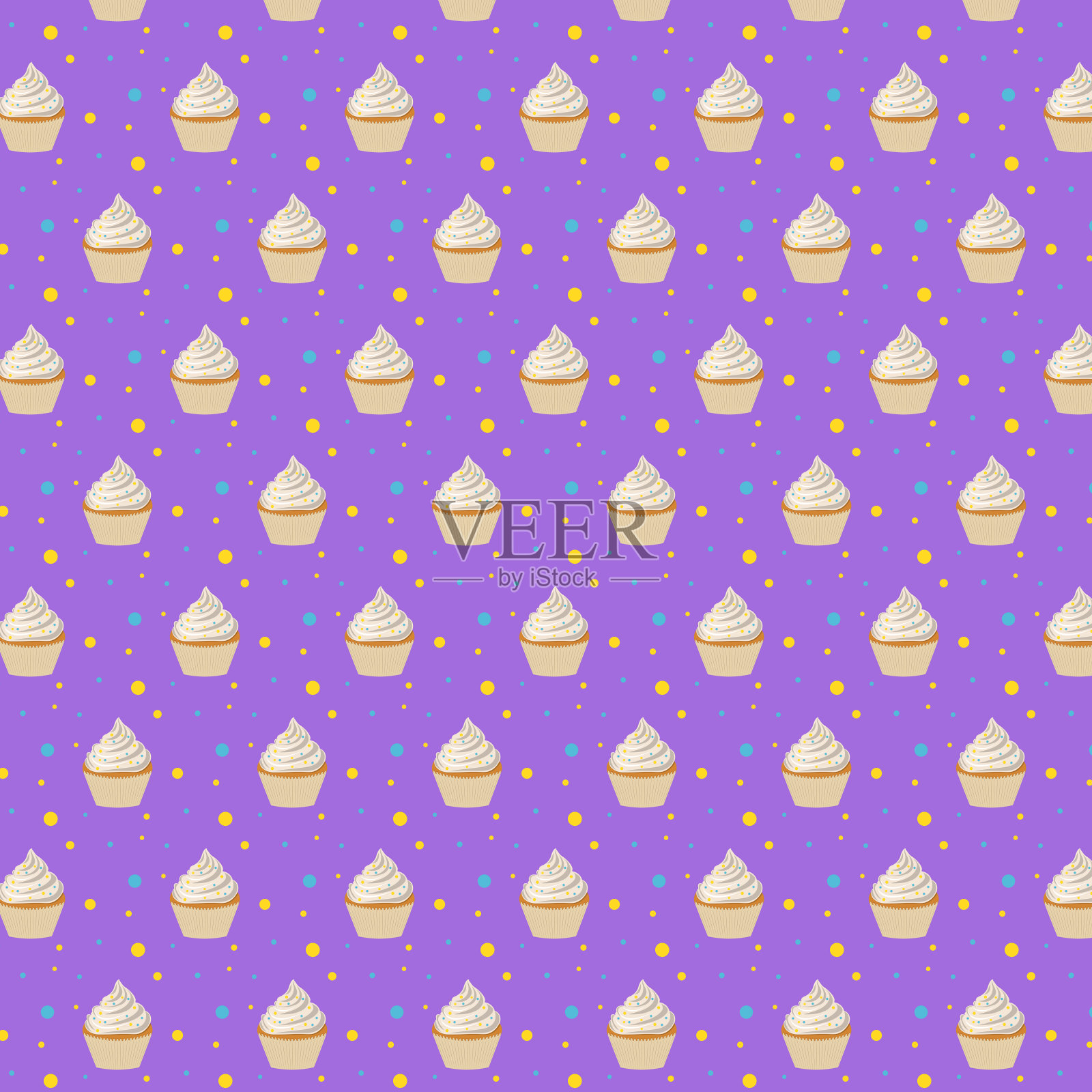 纸杯蛋糕和彩色圆圈的图案。插画图片素材