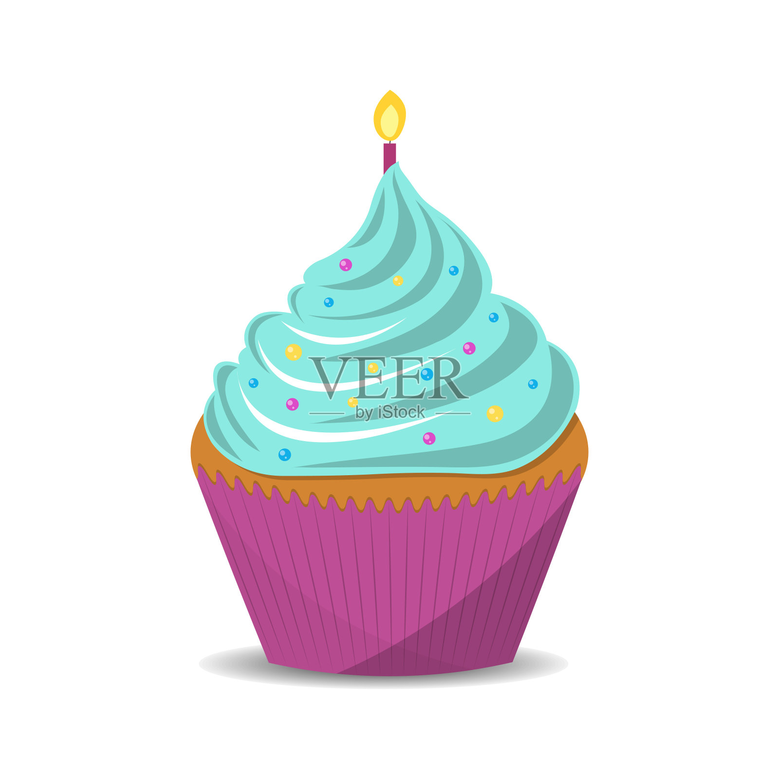 生日蛋糕配一支蜡烛。插画图片素材