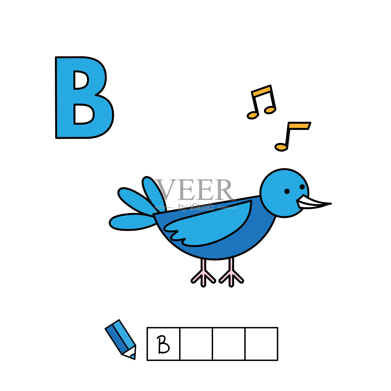 矢量可爱的卡通动物字母表。鸟插图插画图片素材