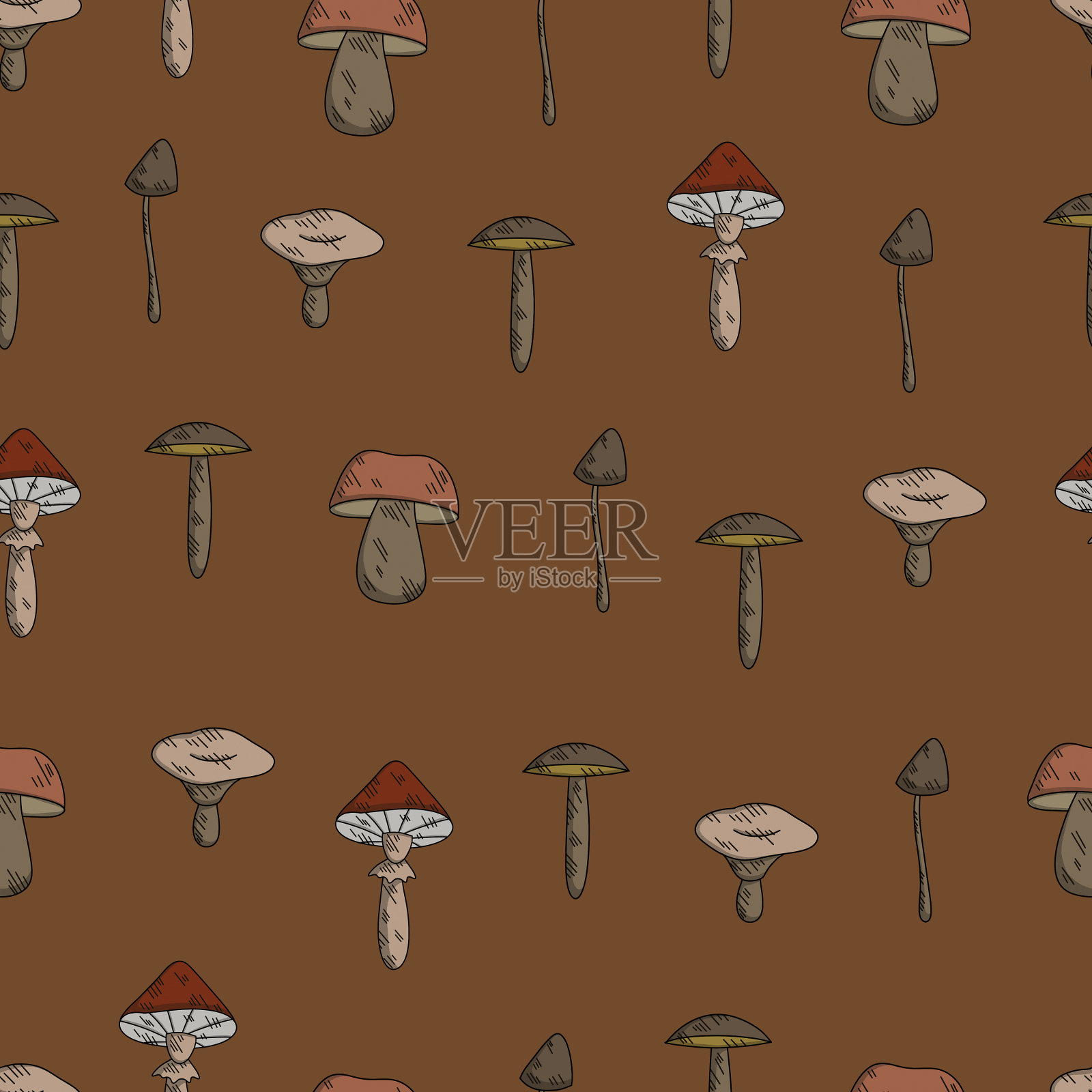 下落无缝图案。舒适的毯子，南瓜和蘑菇。秋天的包装纸，纺织品的设计。惬意的十月、十一月插画图片素材