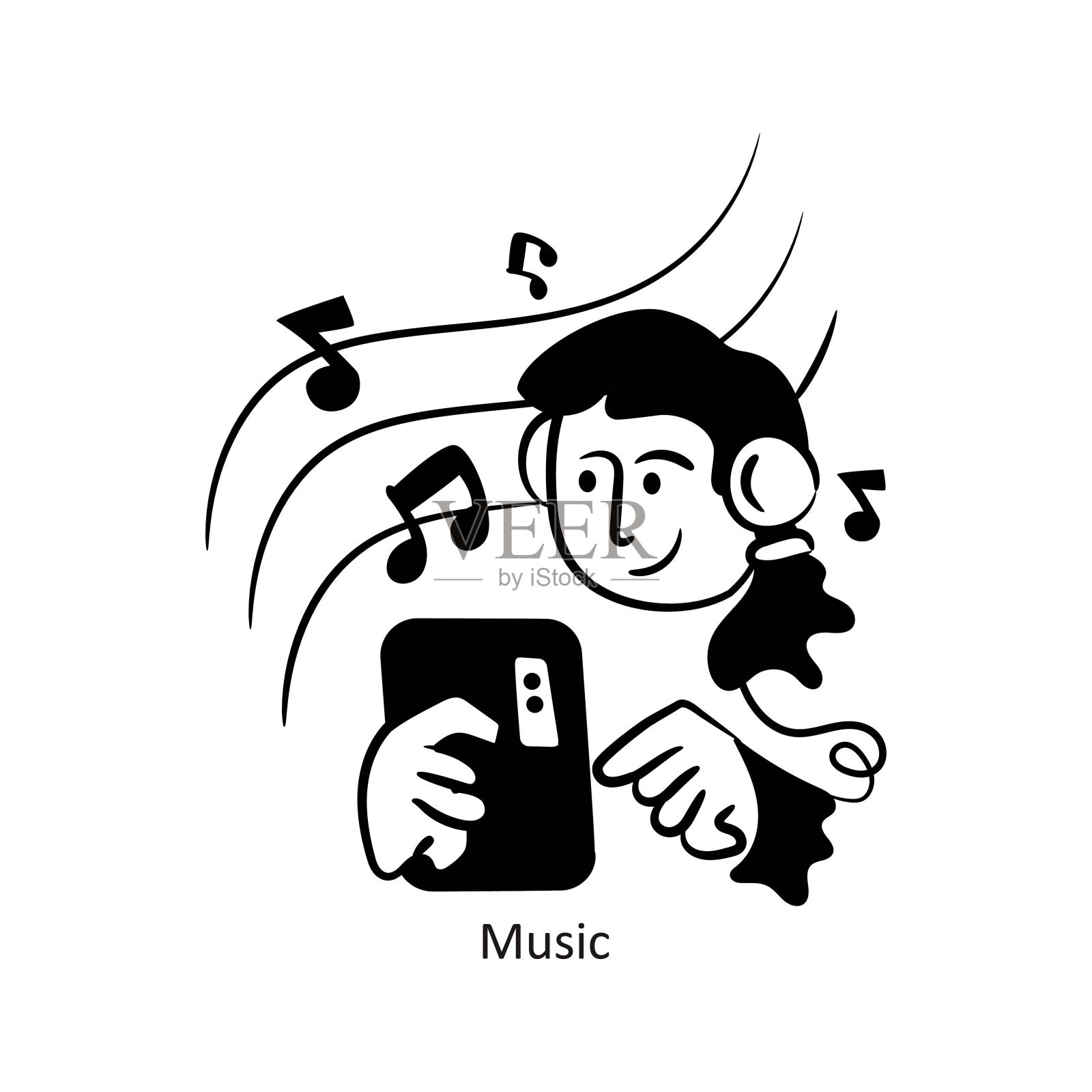 音乐矢量轮廓风格设计矢量股票插图。插画图片素材