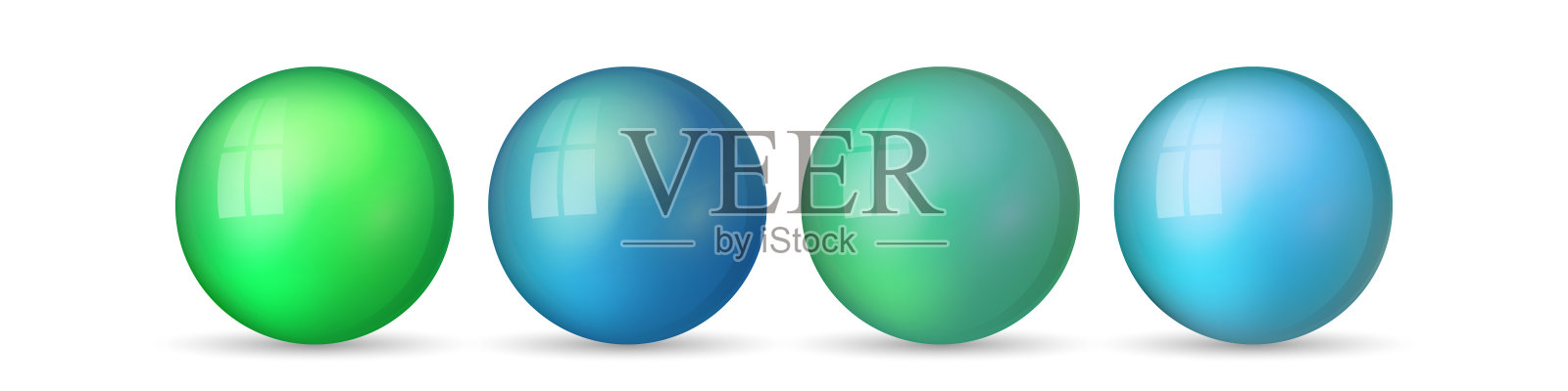 设置玻璃彩色球。有光泽的现实球，在白色背景上突出显示的3D抽象矢量插图。有影子的大金属泡泡插画图片素材