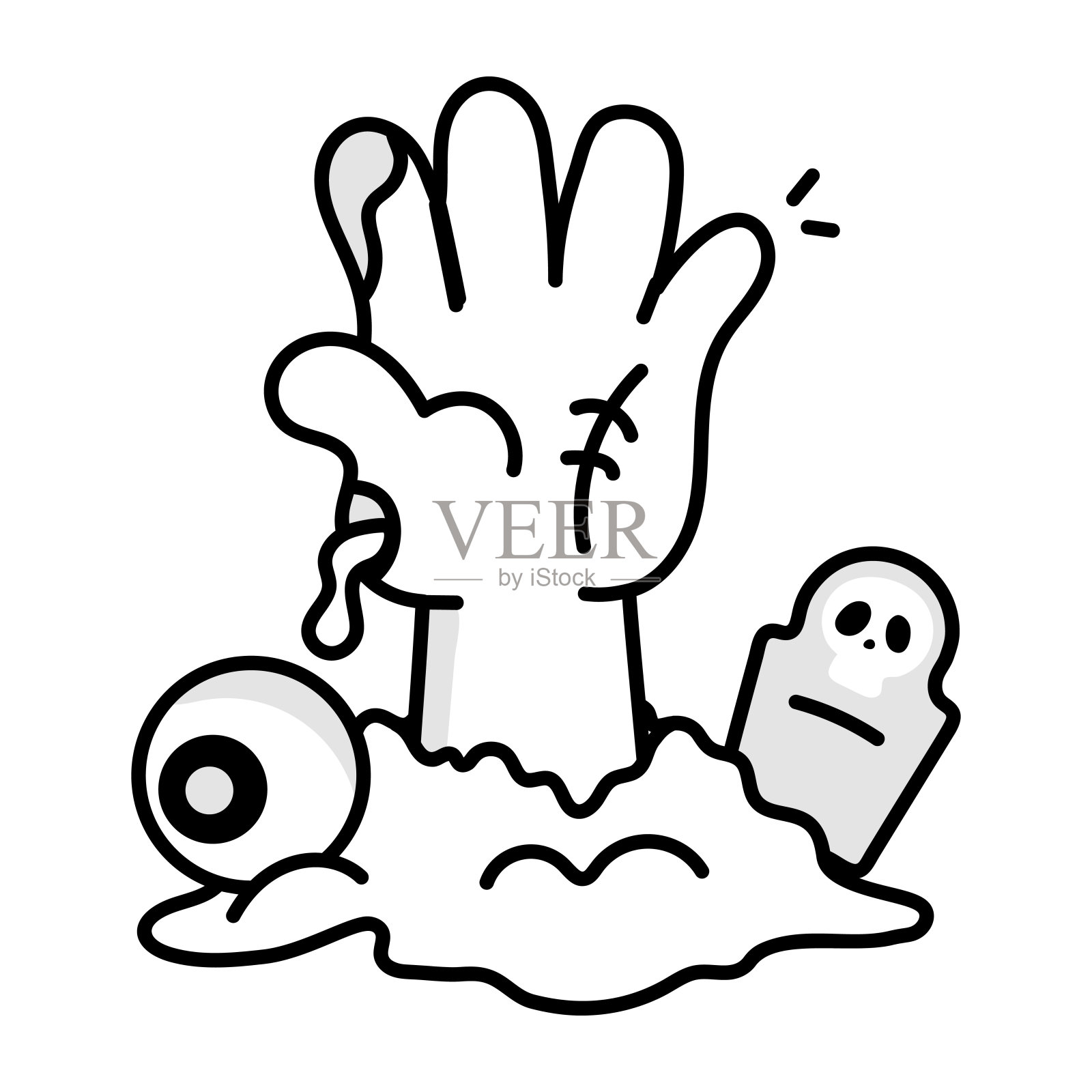 可怕的坟墓与死亡的手，涂鸦图标插画图片素材