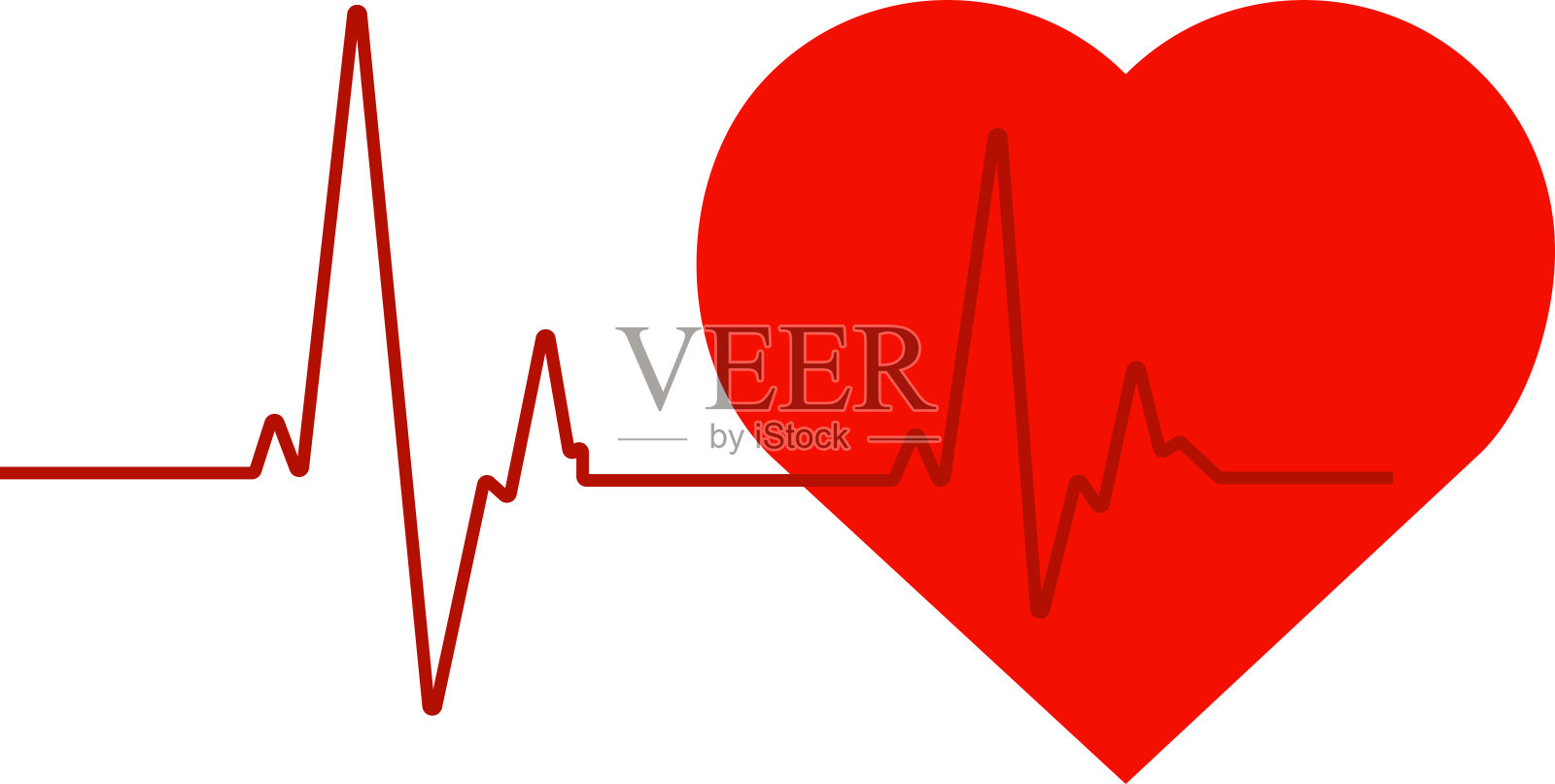 红色心跳线和大风格化的心脏矢量插图插画图片素材