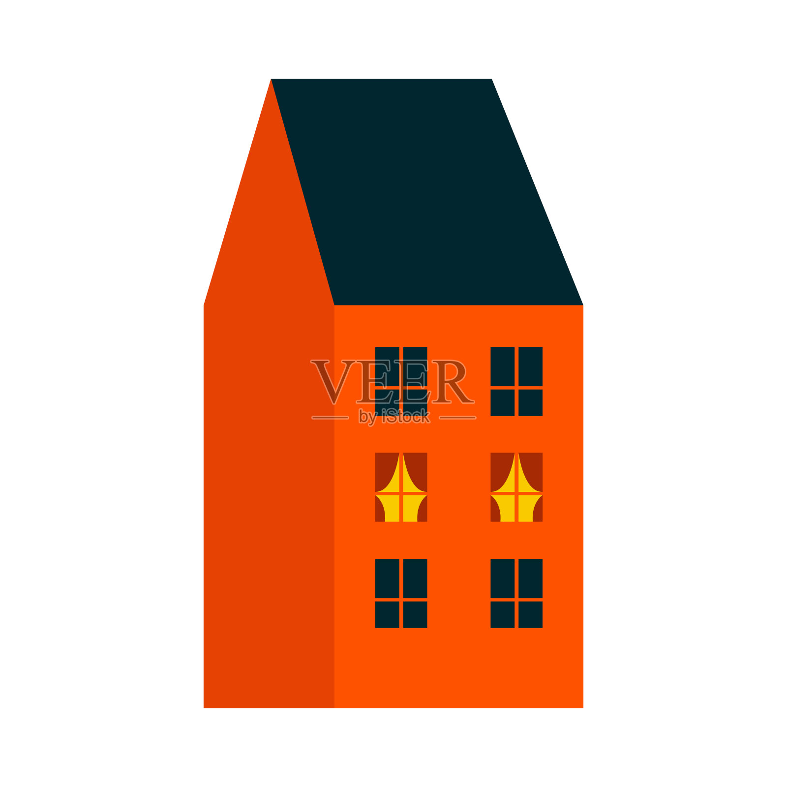 住宅和城市房屋平面卡通插图。城市建筑，商店复古和现代建筑。外插画图片素材