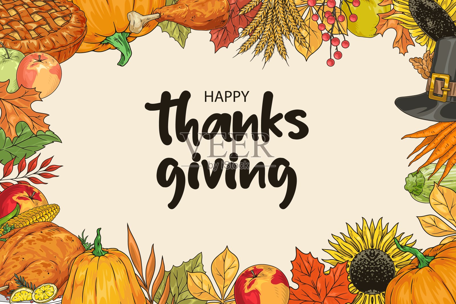 快乐的感恩节横幅五彩缤纷插画图片素材