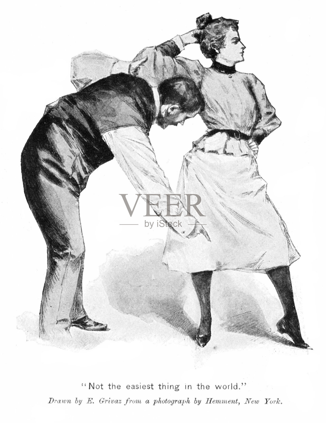 舞蹈老师指导芭蕾舞女演员，维多利亚时代插画图片素材