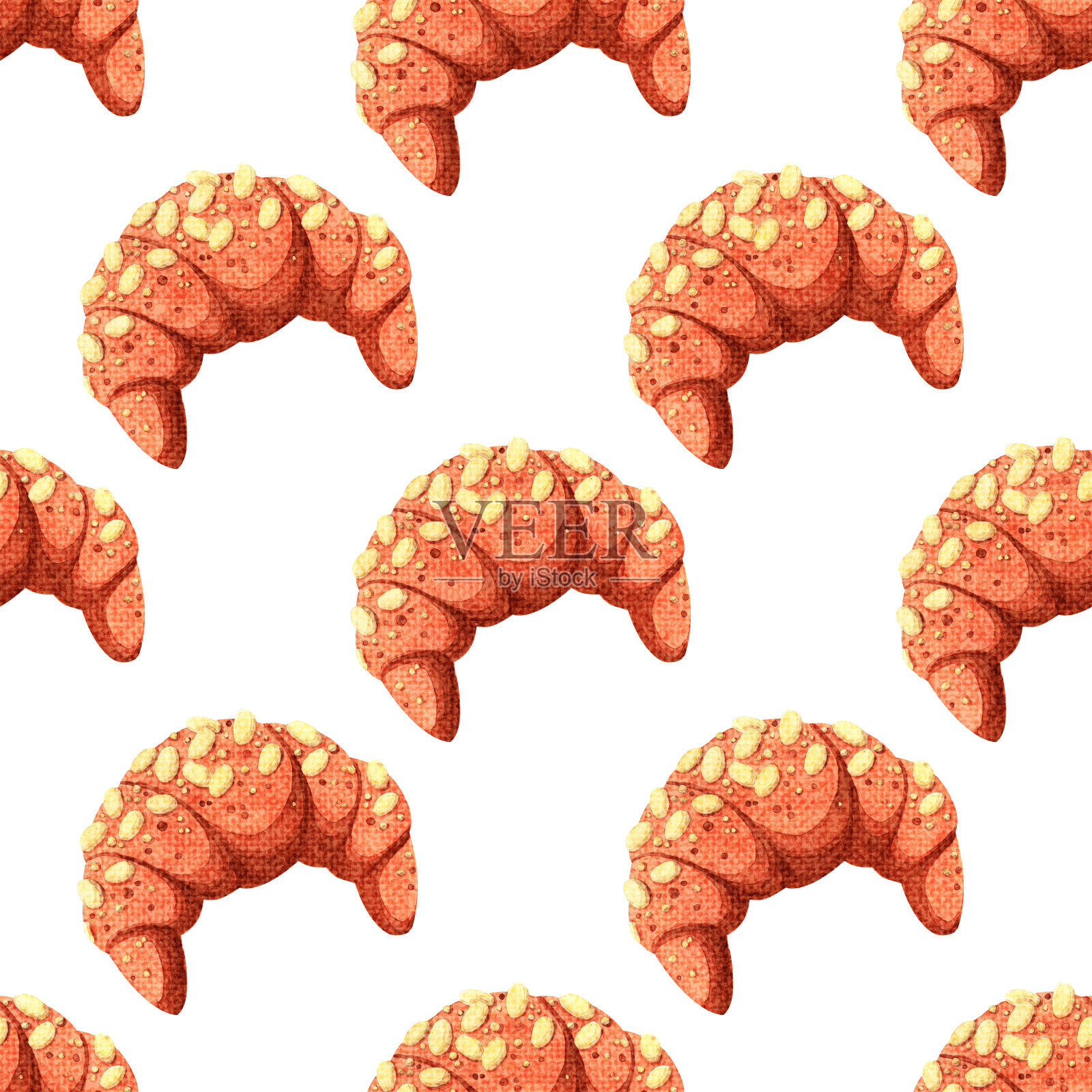 白色背景上的杏仁牛角面包。插画图片素材