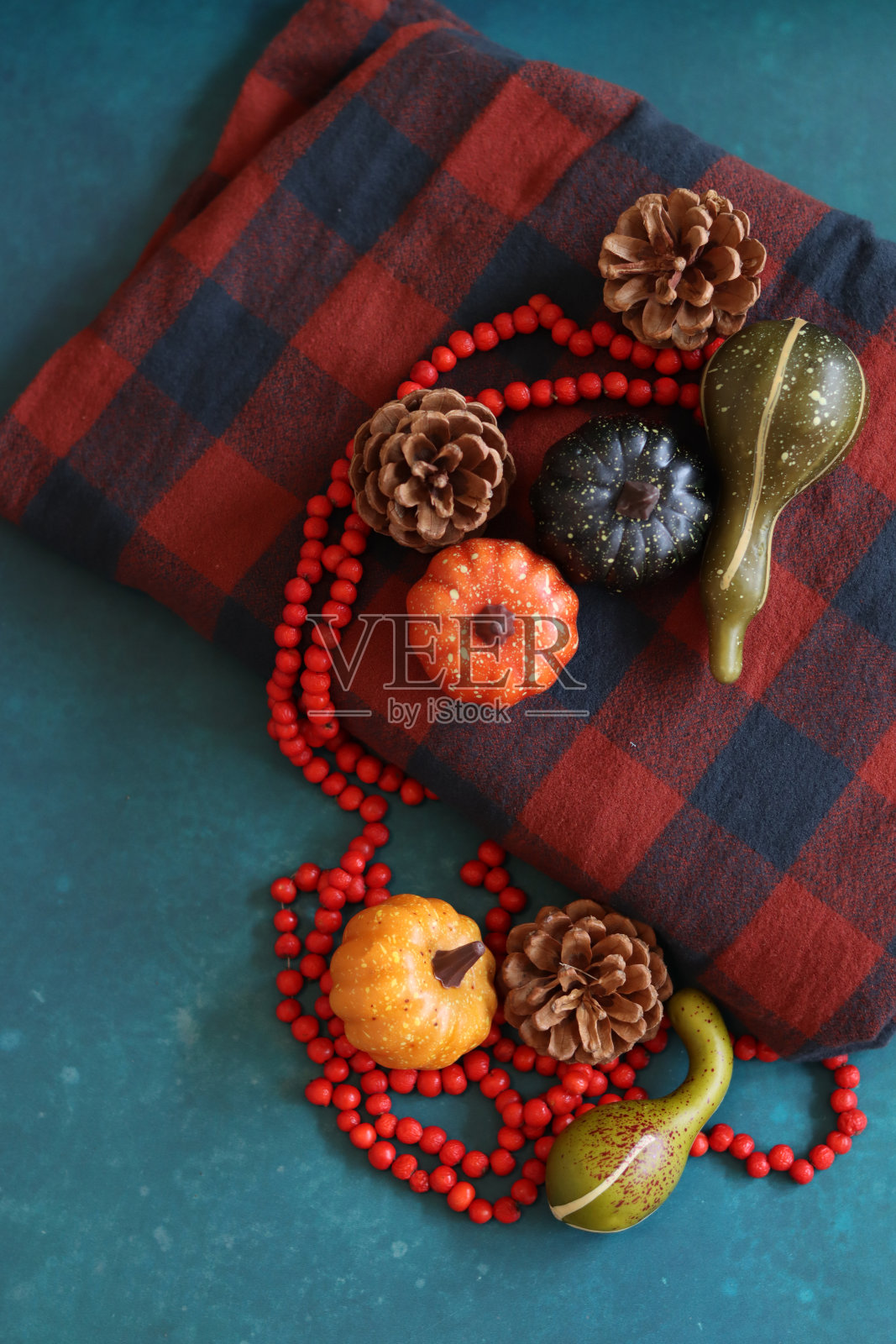 格子格上的秋天装饰照片摄影图片