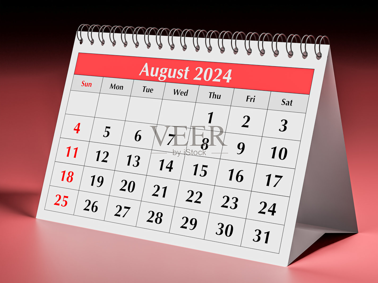 2024年8月日历。年度商务台月历一页照片摄影图片