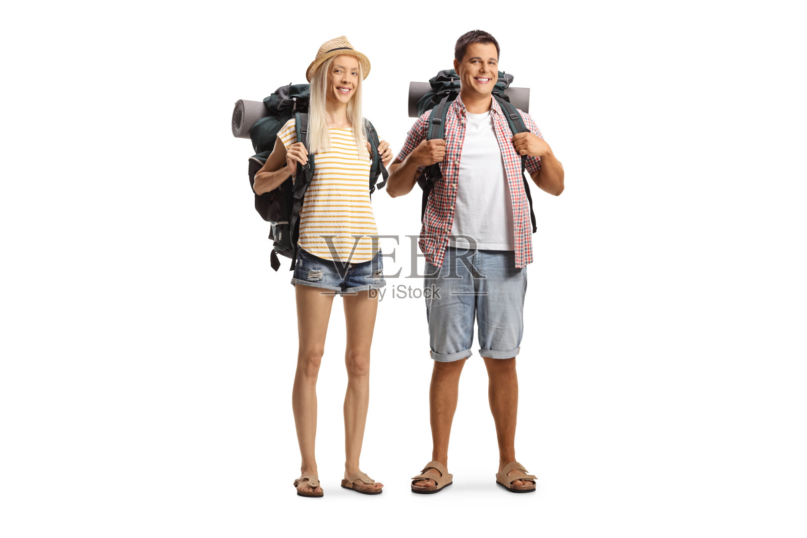 带着背包的男女城市游客照片摄影图片