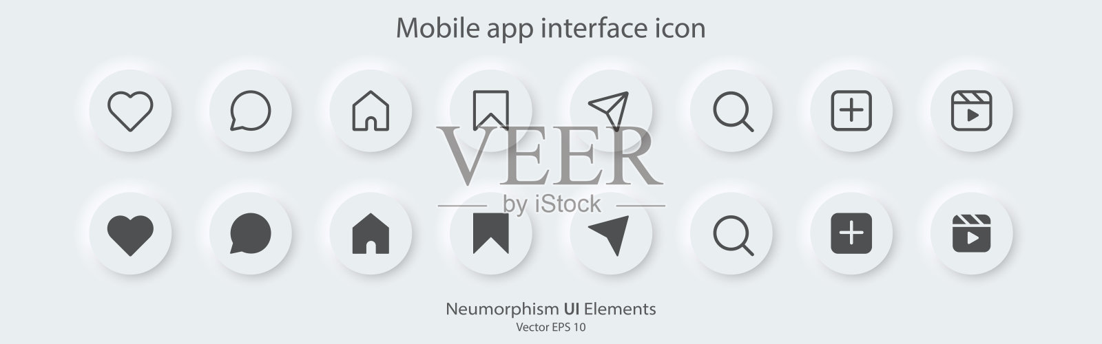 社交媒体图标集。平面和线条图标。一套带有符号的圆形按钮。3D新形态设计风格的应用程序，网站和界面。UI体验。矢量插图。插画图片素材