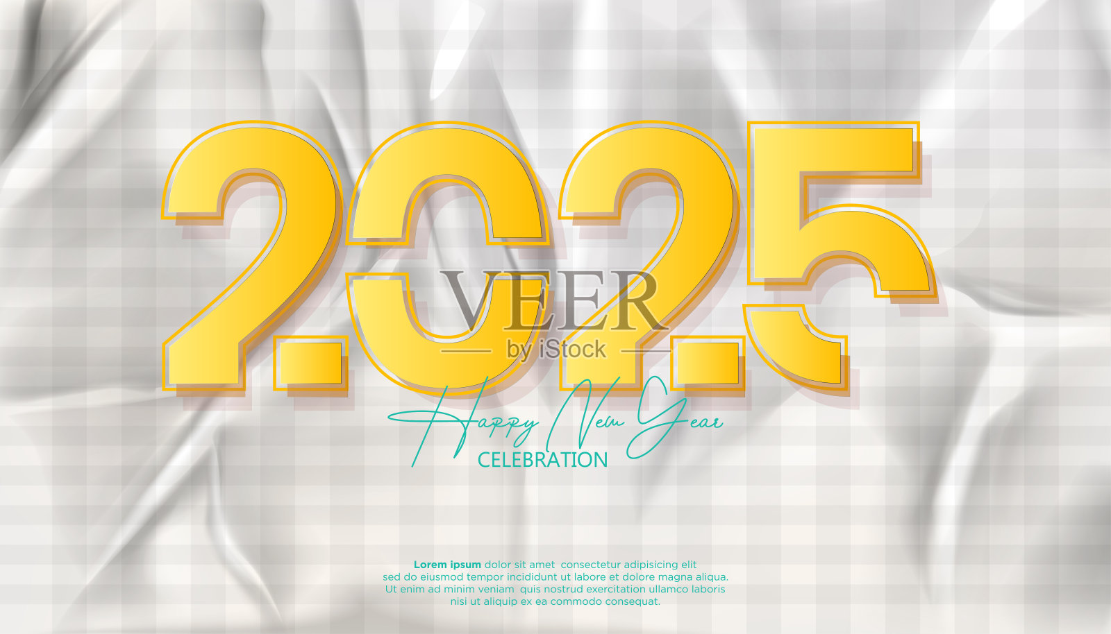 2025年新年快乐。喜庆逼真的装饰高雅数插画图片素材