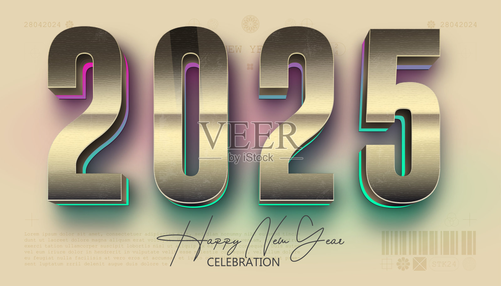 2025年新年快乐。节日写实装饰典雅银号插画图片素材