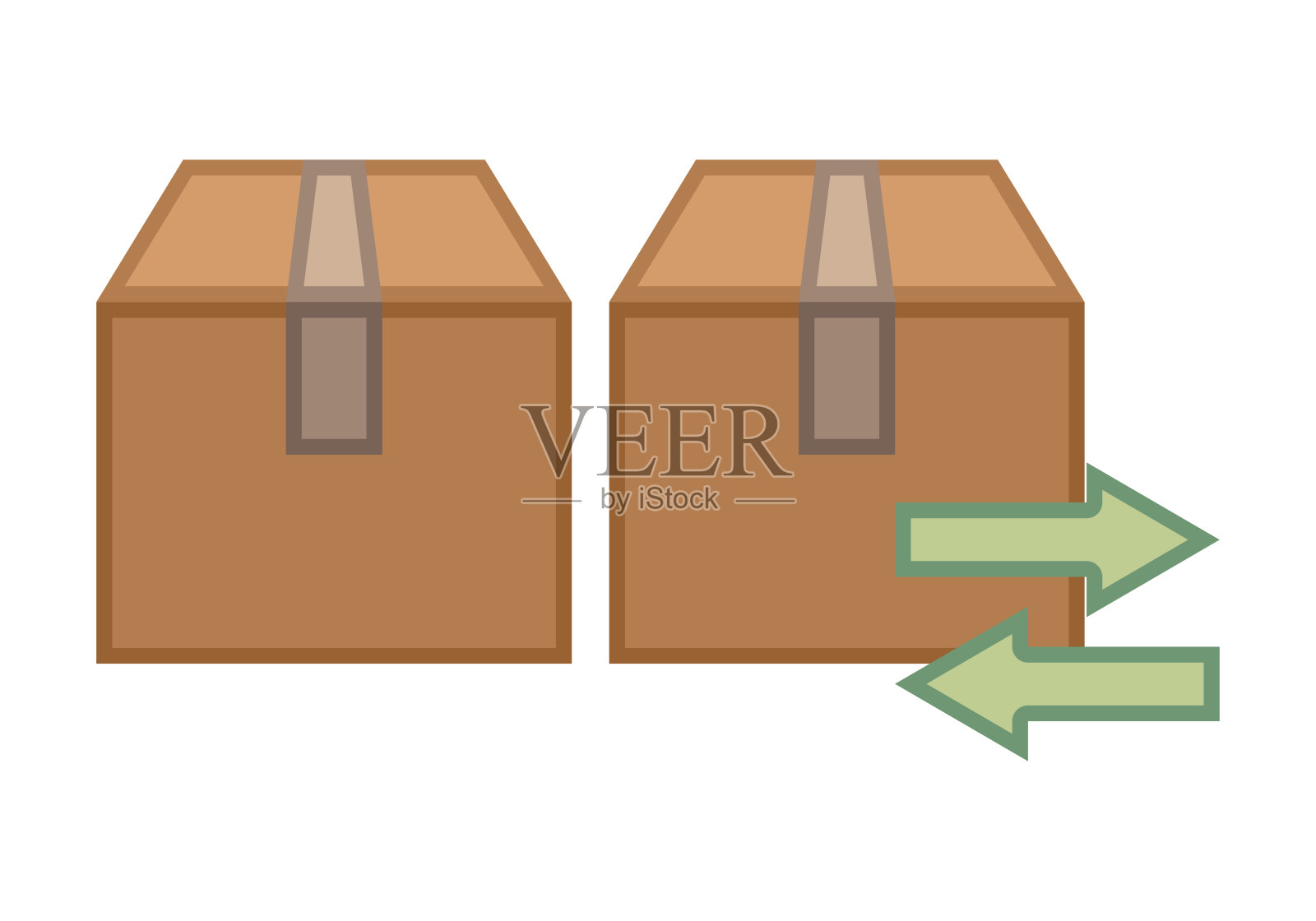 纸板箱内装有装运或交货箭头插画图片素材