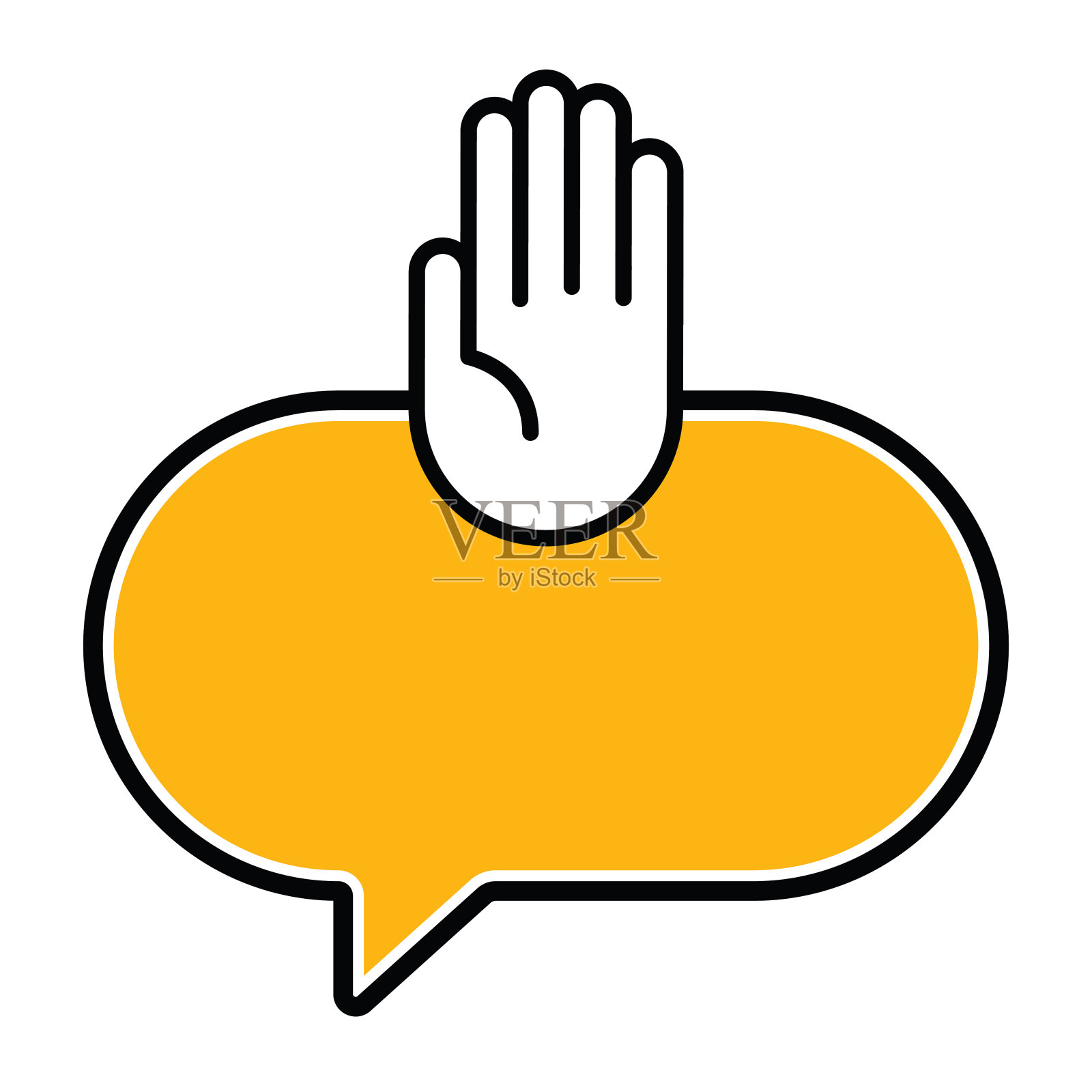 语音气泡图标与手的形状。矢量股票插图插画图片素材
