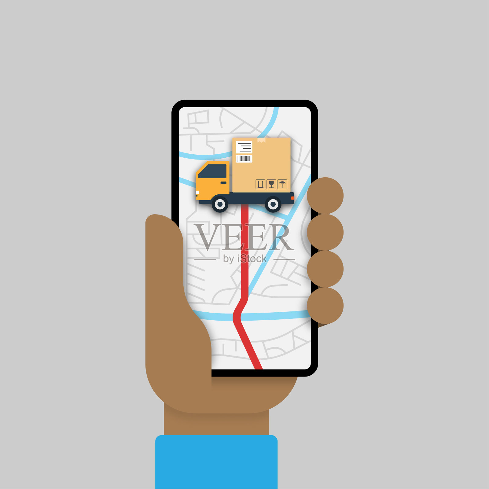 在屏幕智能手机上提供送货服务插画图片素材