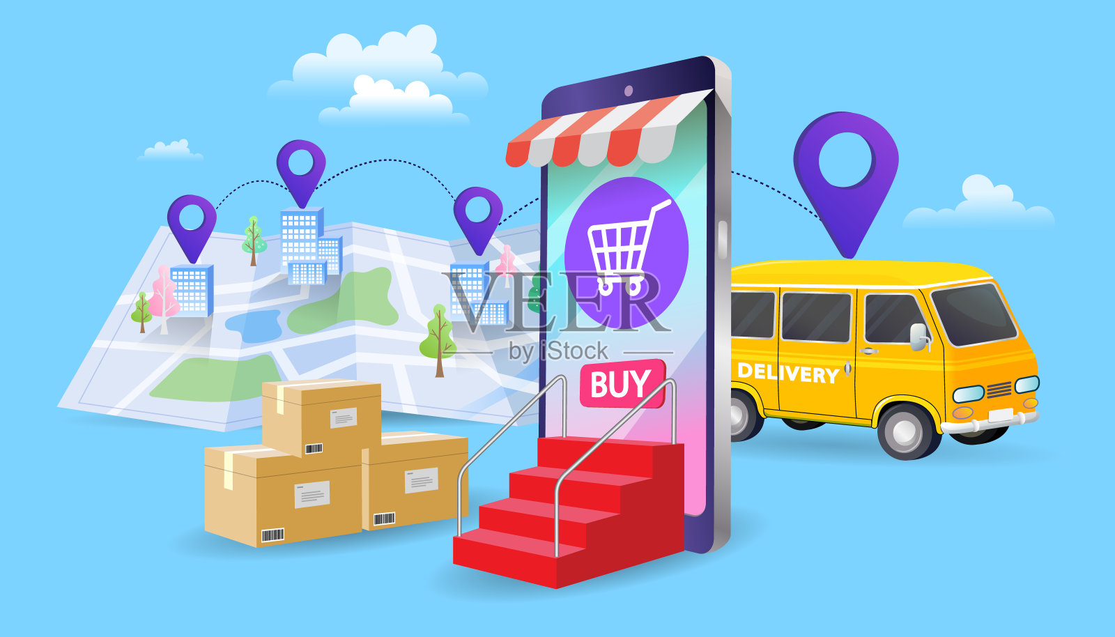 在线配送服务平面设计横幅。数字营销概念。插画图片素材