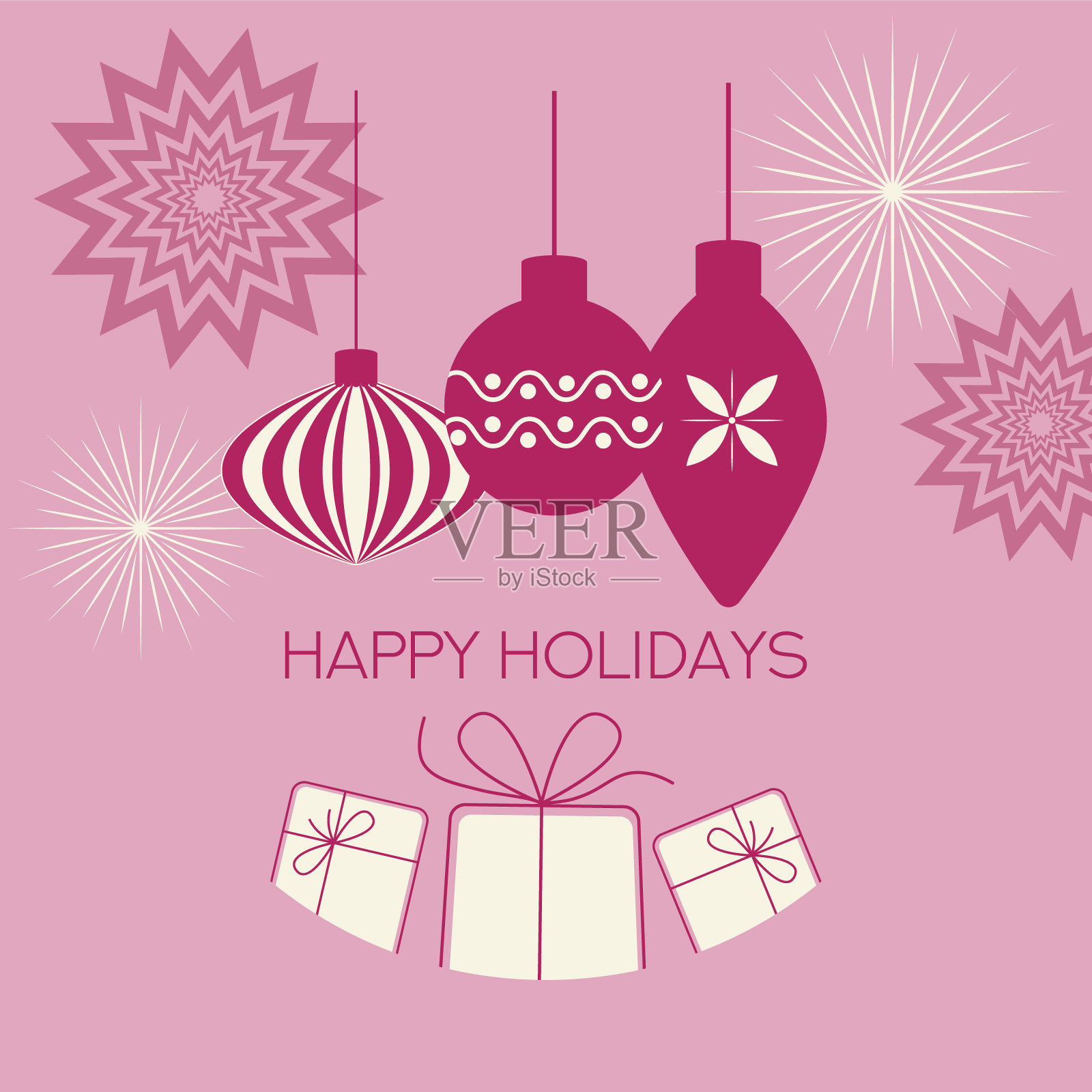 极简创意设计到2025年新年快乐横幅上有装饰圣诞树的玩具插画图片素材