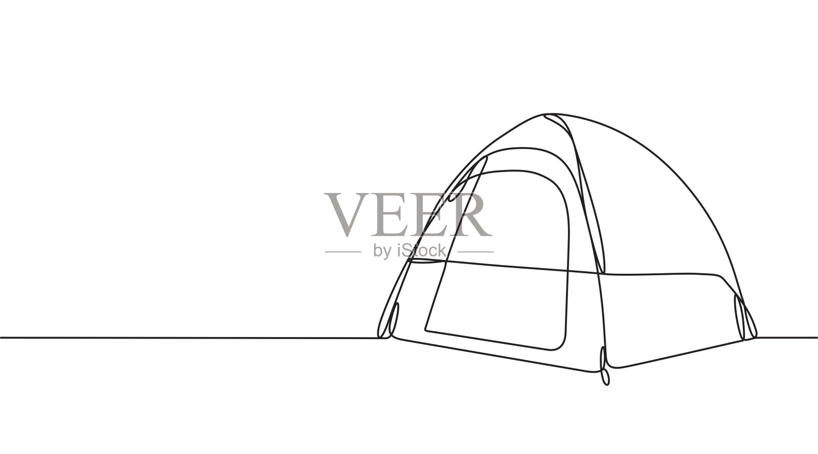 露营帐篷连续线条绘制与可编辑的笔触和复制空间插画图片素材