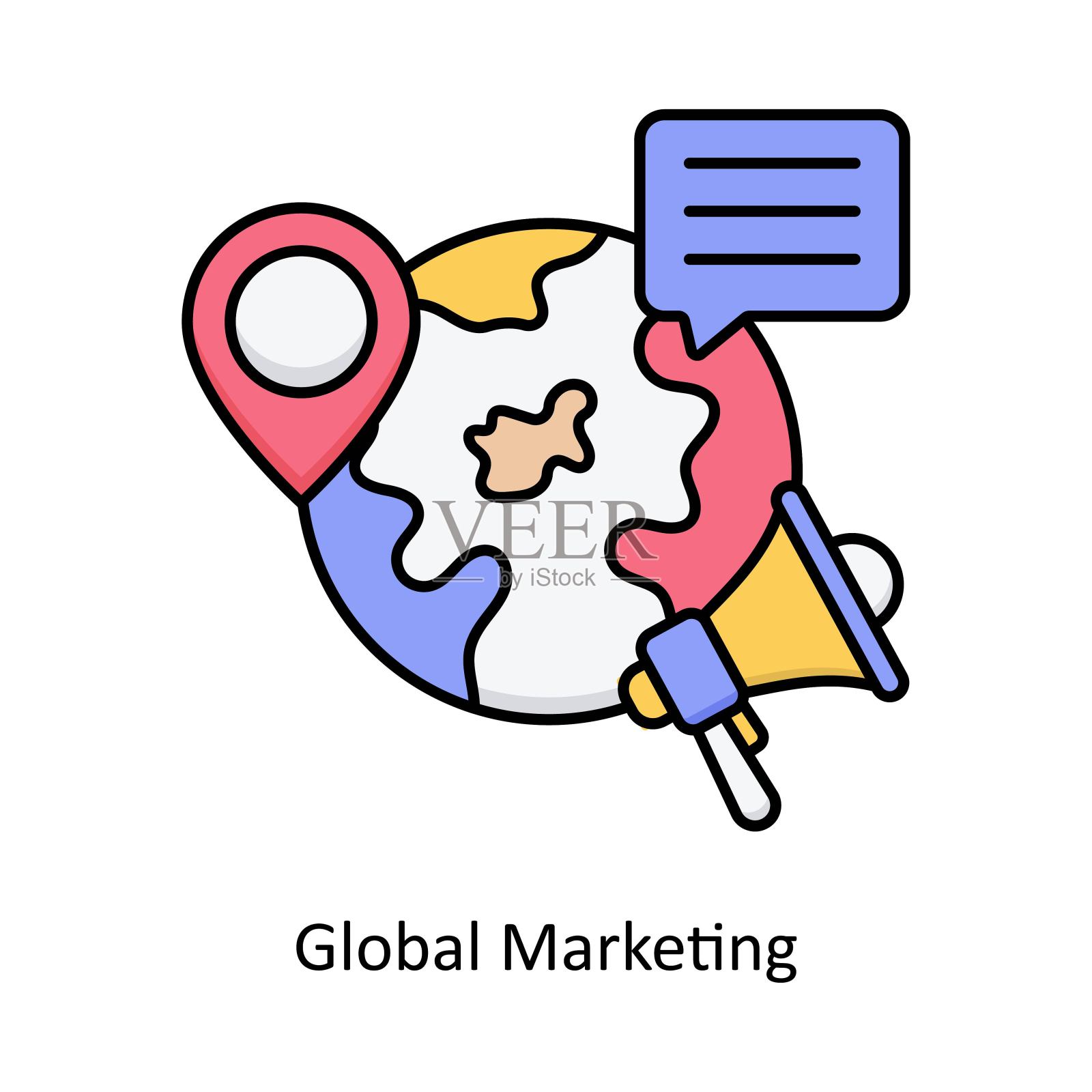 全球营销矢量填充轮廓图标设计插图。平面设计符号在白底EPS 10文件插画图片素材