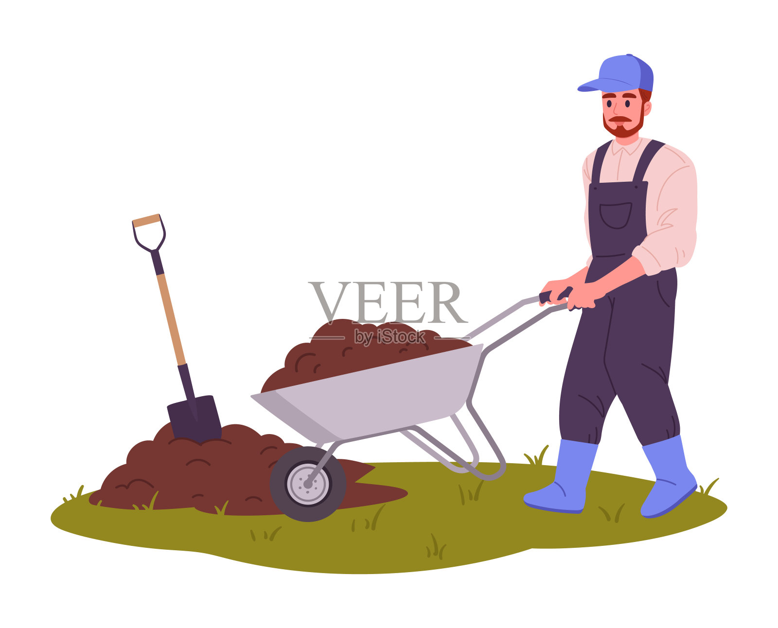 农民在挖土。农业工人园艺和挖土，收割和畜牧业平面矢量插图。人类与土壤打交道插画图片素材