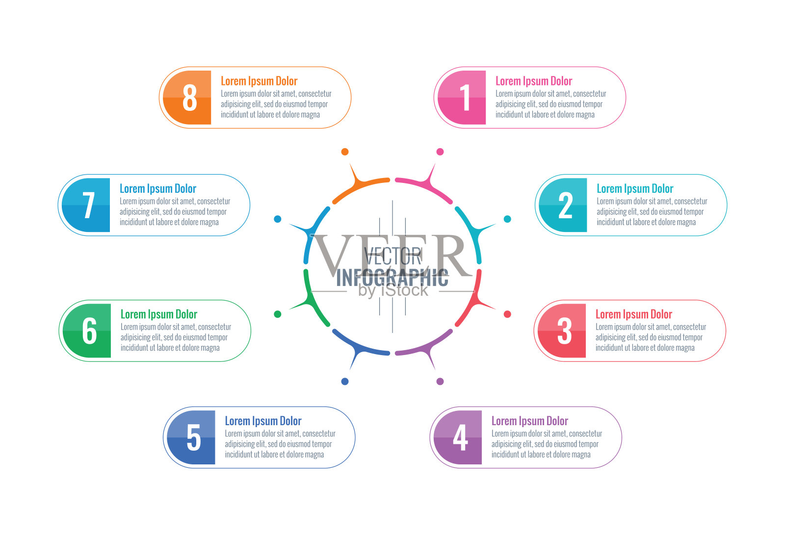 圆形信息图表模板。八步信息模板。年度报告，互联网，杂志，网络信息图表模板插画图片素材