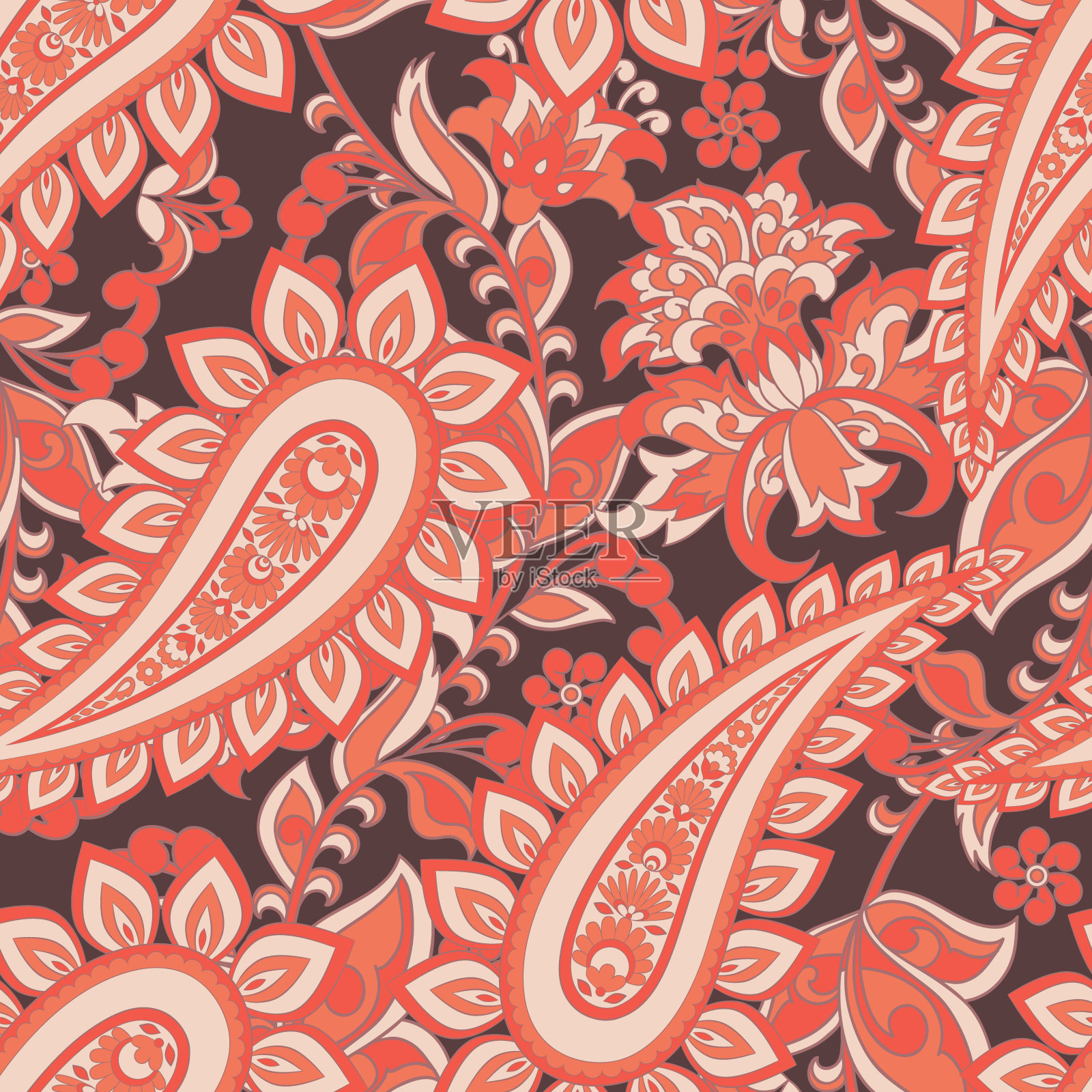 花卉无缝图案与佩斯利装饰。矢量插图在亚洲纺织风格插画图片素材