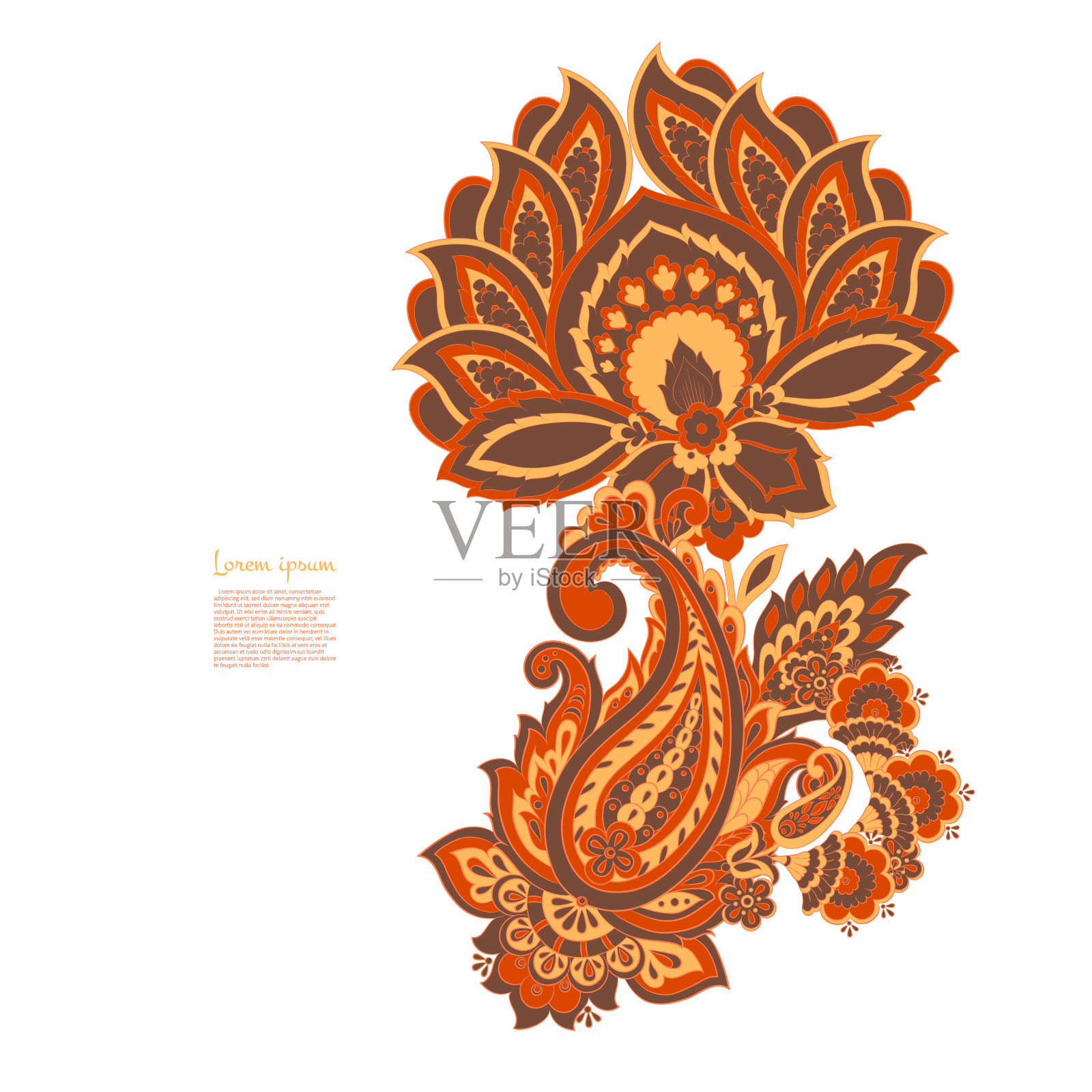 佩斯利矢量孤立图案。锦缎风格复古插图插画图片素材