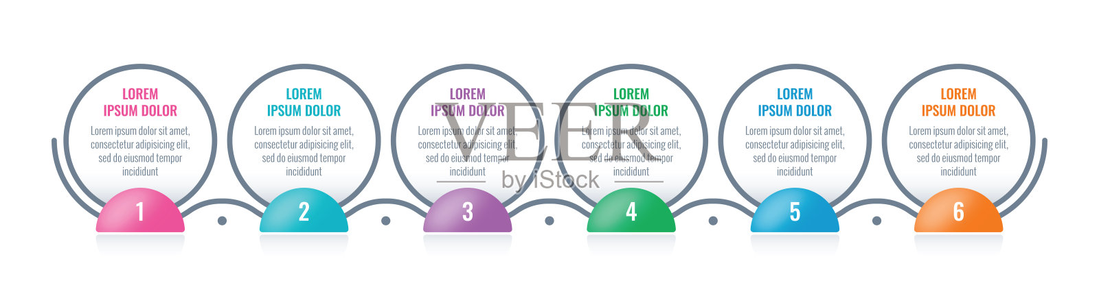 圆形信息图表模板。六个选项信息模板。商业资讯图模板插画图片素材