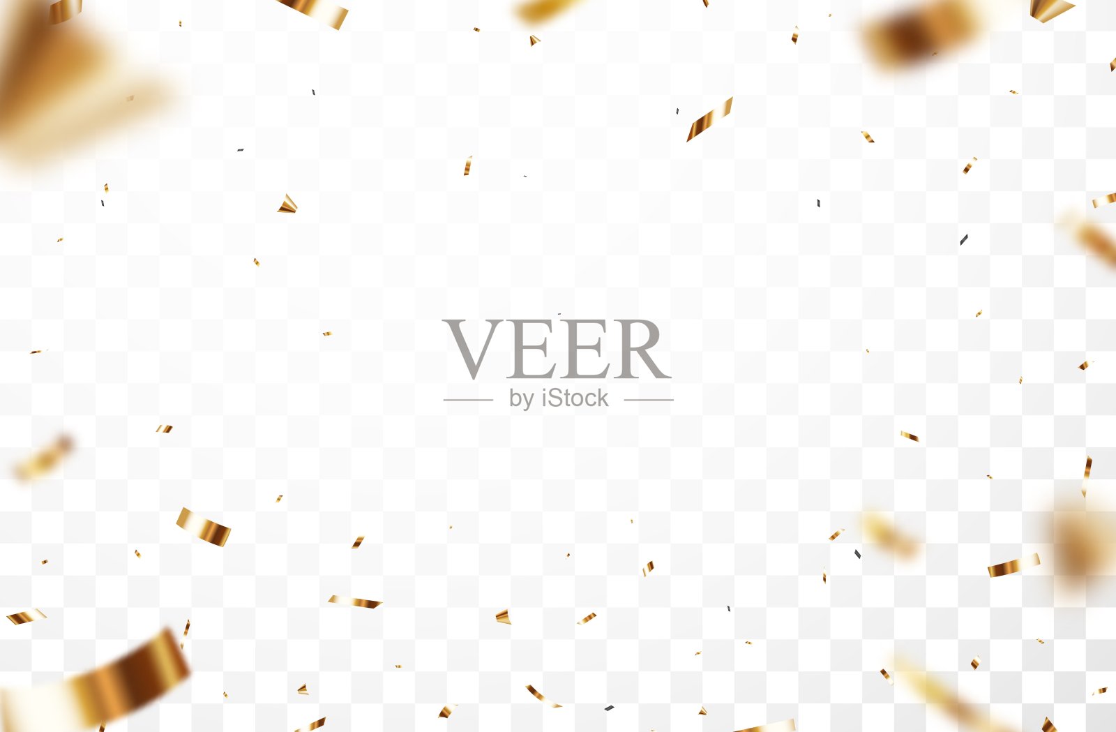 金色纸屑和彩带背景（透明背景）插画图片素材