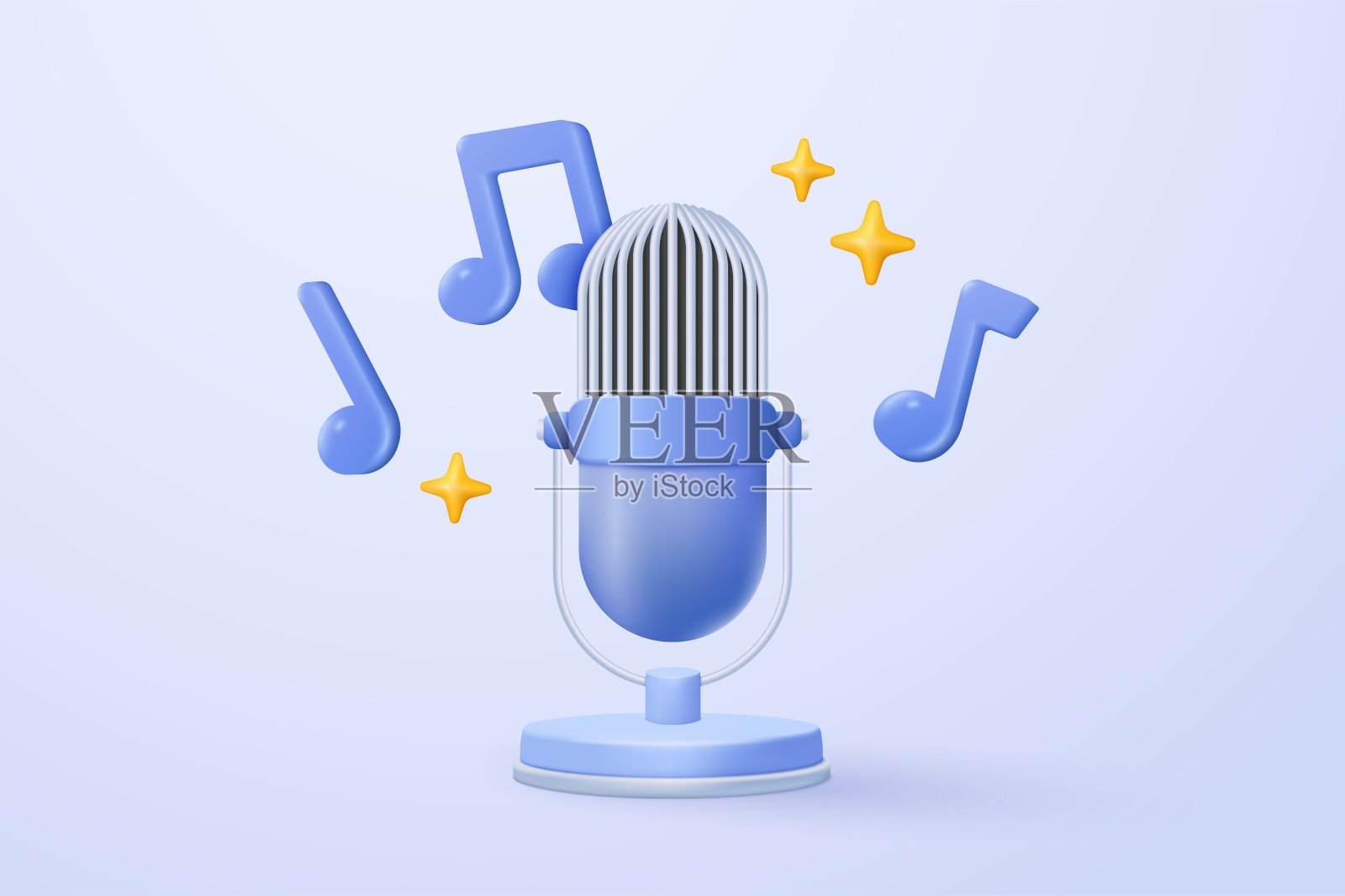 带有音符的3d麦克风是表示音乐声音的符号。麦克风记录音乐演唱和音频调音或谐音的概念。3d麦克风和旋律音符图标矢量渲染插图插画图片素材