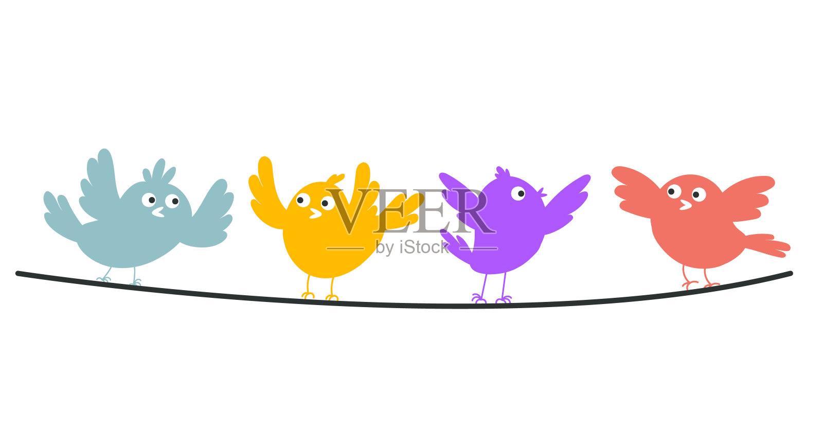 五颜六色的影子鸟坐在电线上孤立的概念。矢量图形设计插图元素插画图片素材