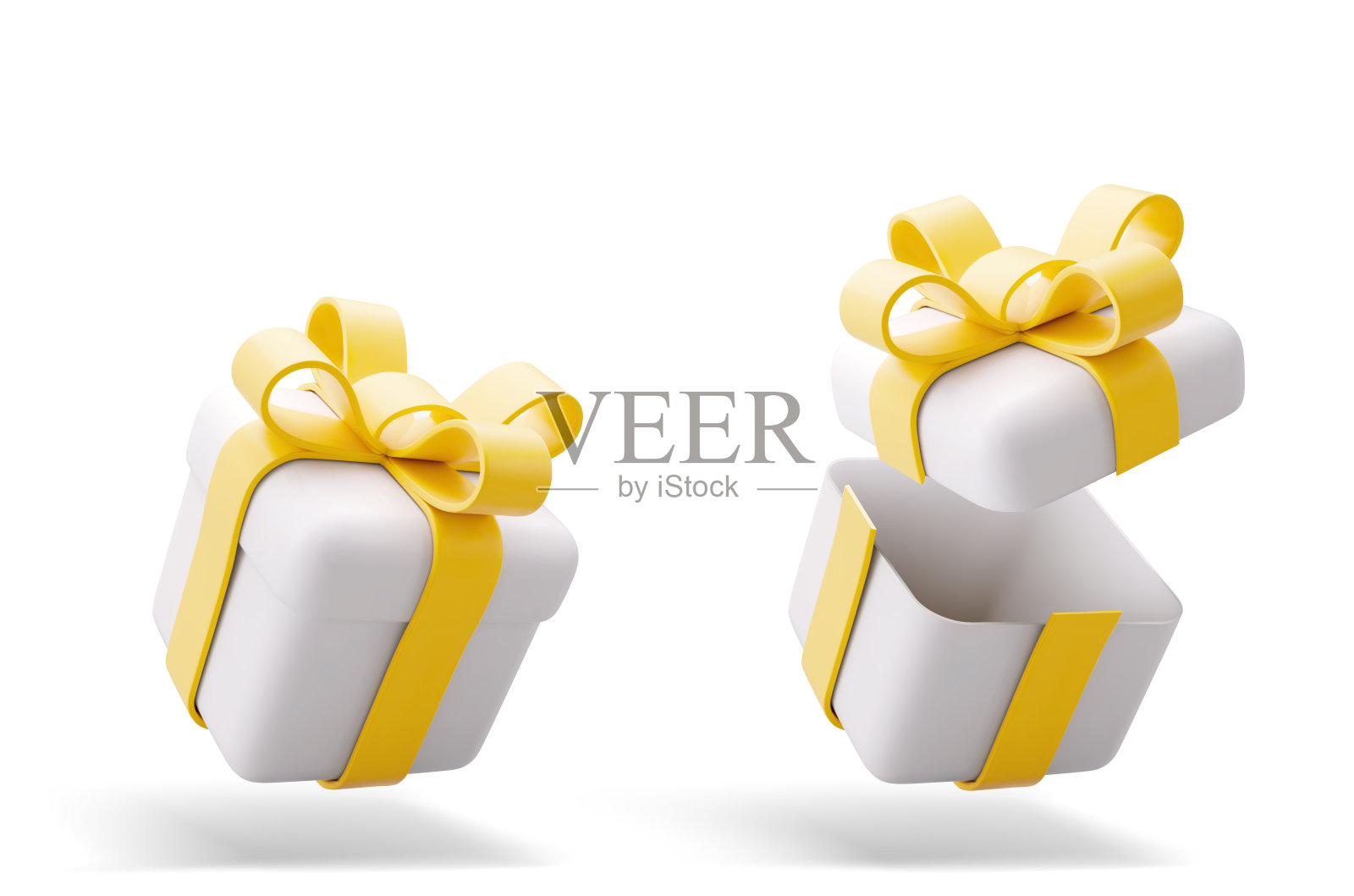 三维矢量插图礼盒。圣诞节、新年、大甩卖、购物。用蝴蝶结丝带赠送礼盒。情人节、生日、节日的礼盒。插画图片素材