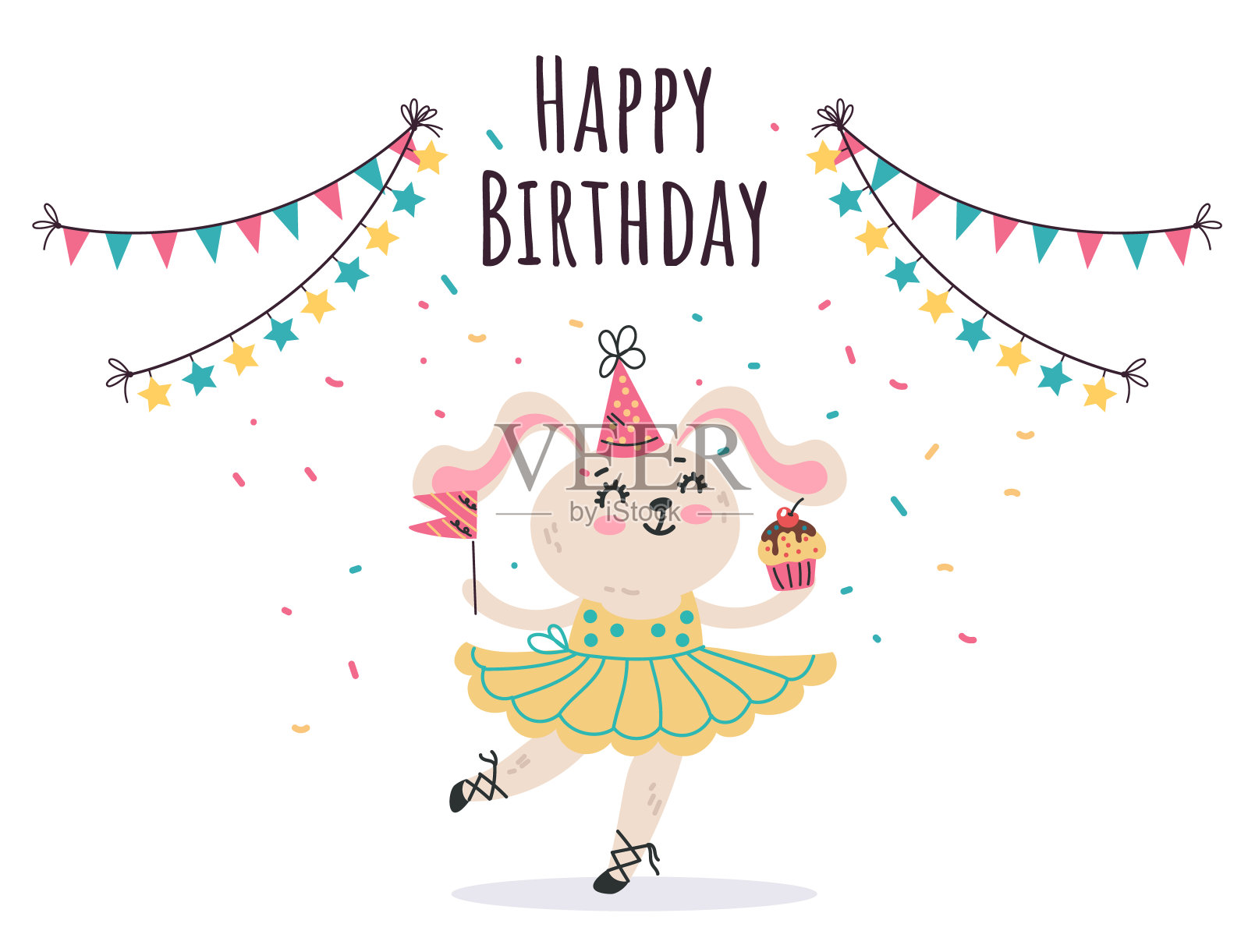 动物们拿着气球庆祝生日。矢量图形设计插图元素插画图片素材