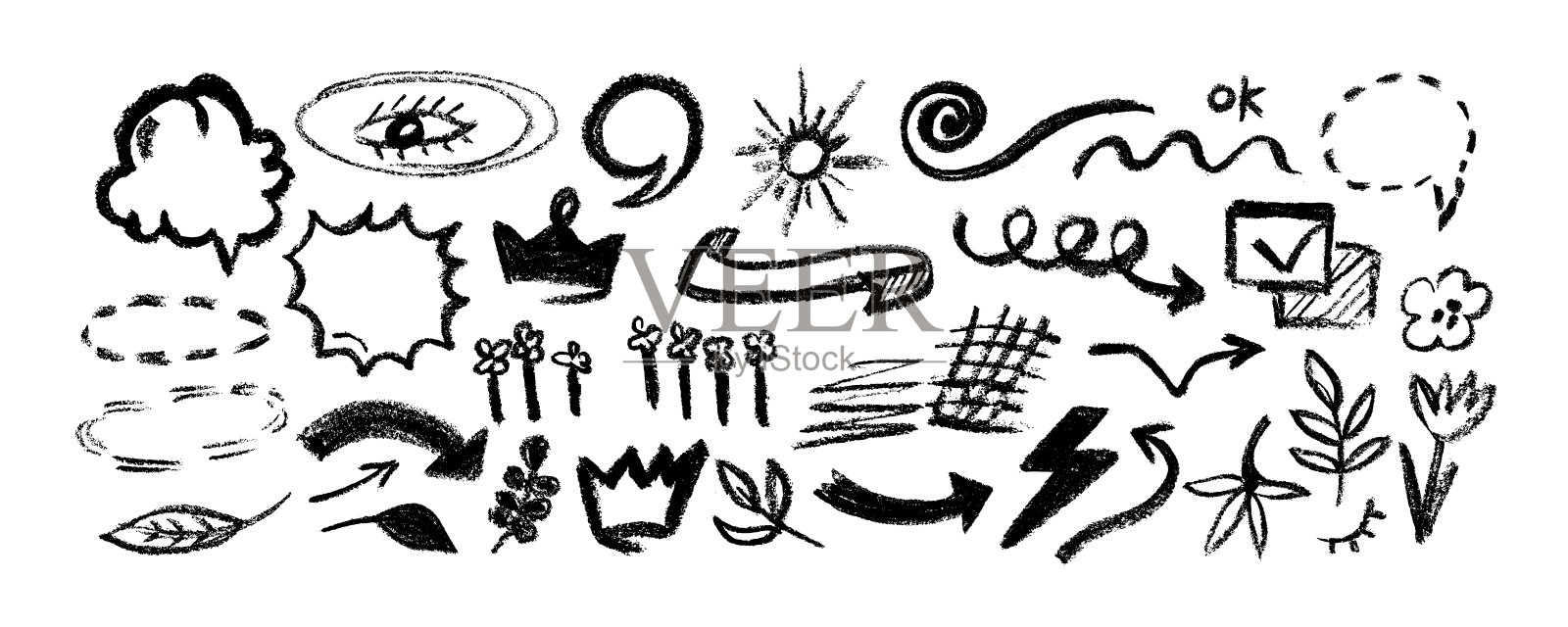 收藏与木炭涂鸦涂鸦朋克和少女的形状。插画图片素材